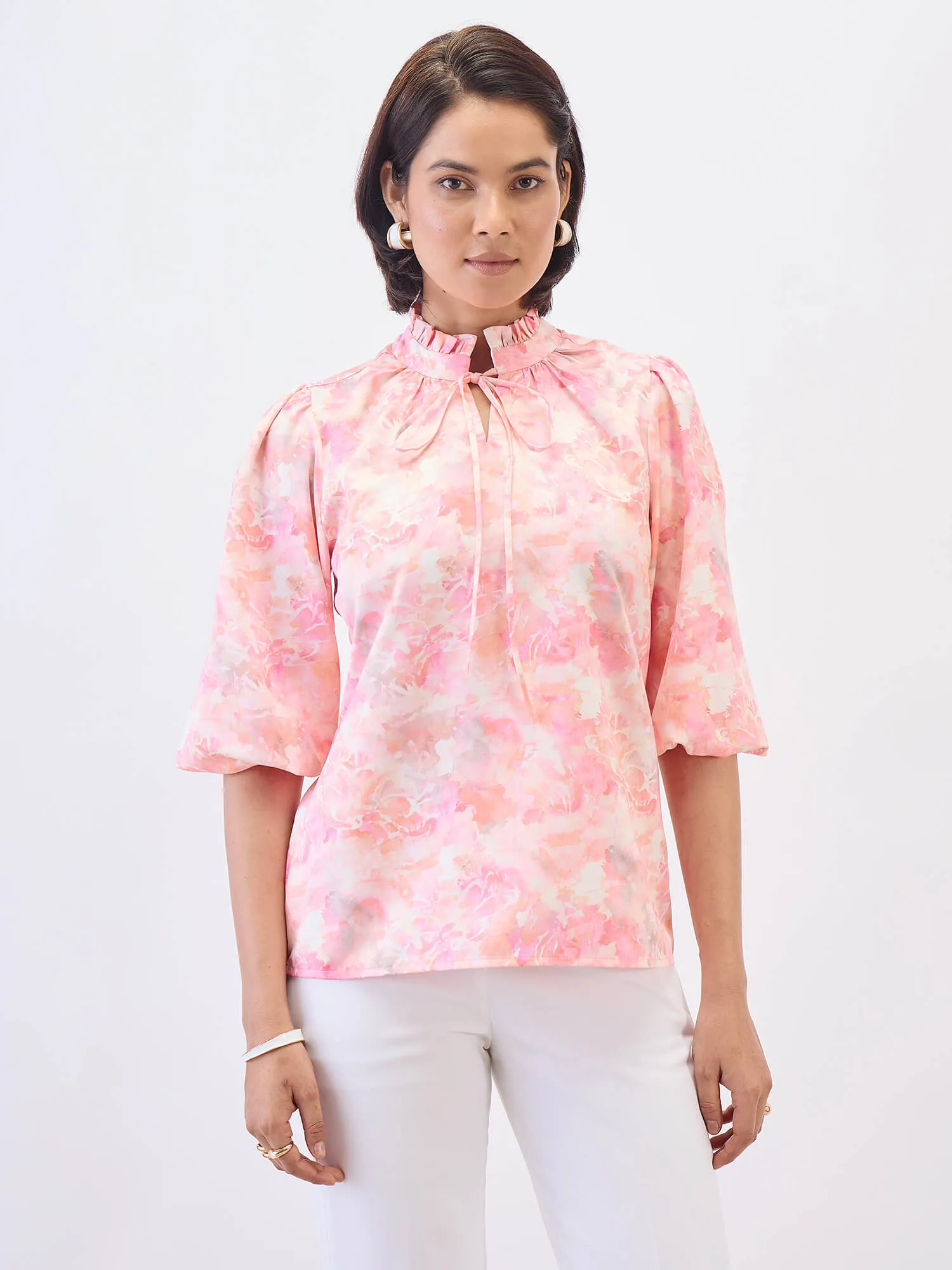 Zephyra Tie-up Ruffle Neck Top-Multi sold by Salt Attire product image thumbnail 2