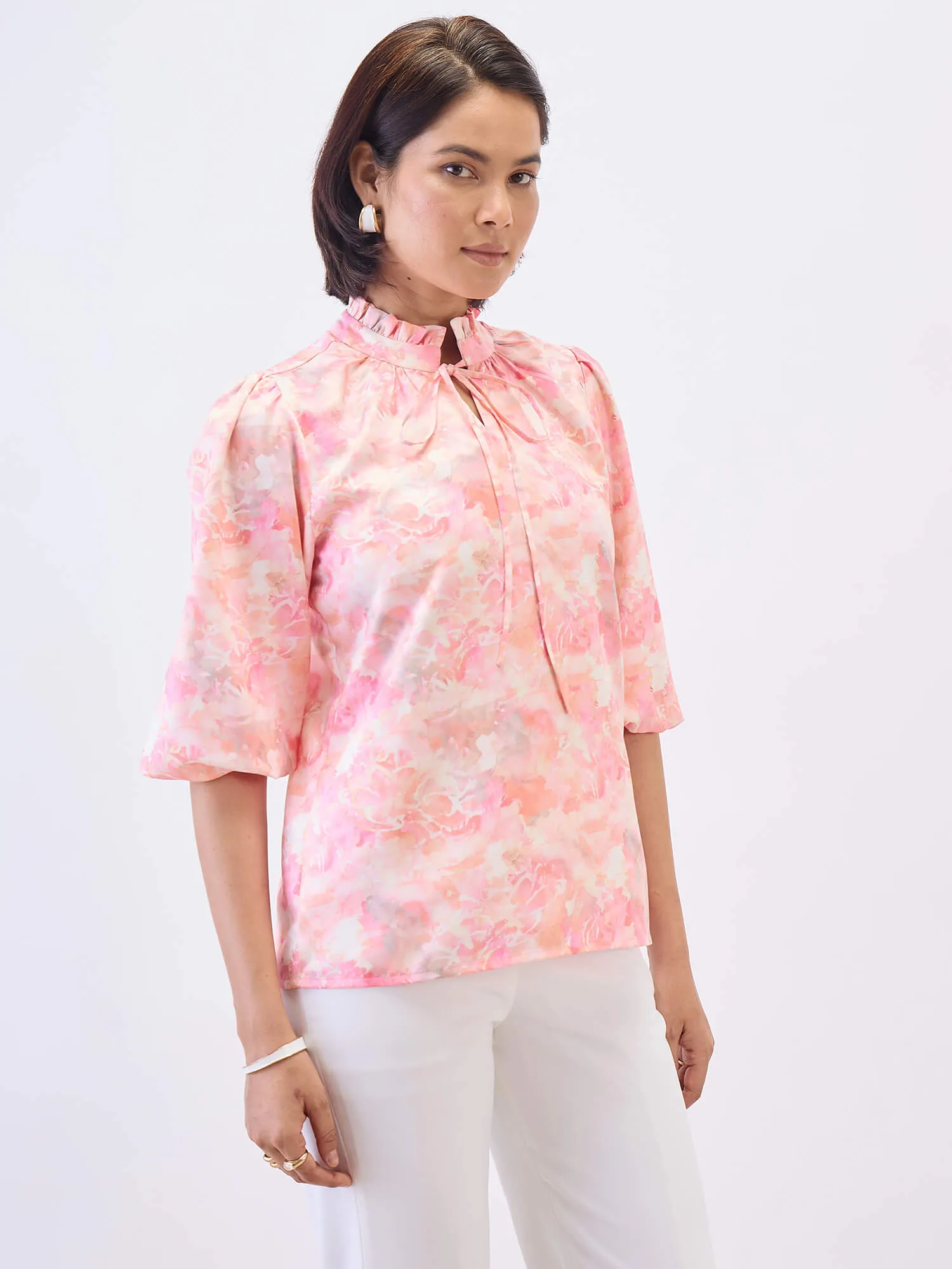 Zephyra Tie-up Ruffle Neck Top-Multi sold by Salt Attire product image thumbnail 4