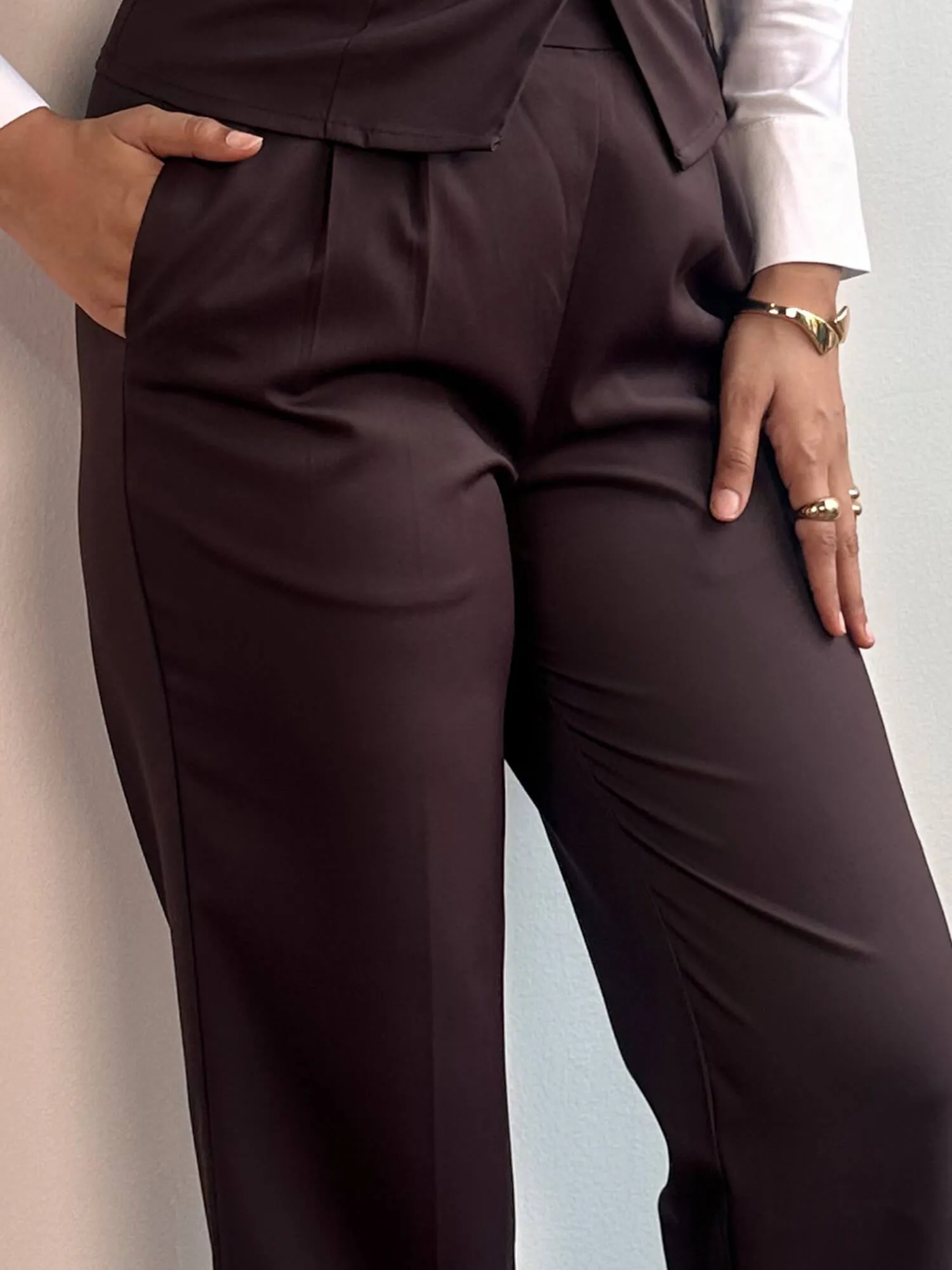Cairen Pleated Pull-on Pants-Chocolate Brown sold by Salt Attire product image thumbnail 3