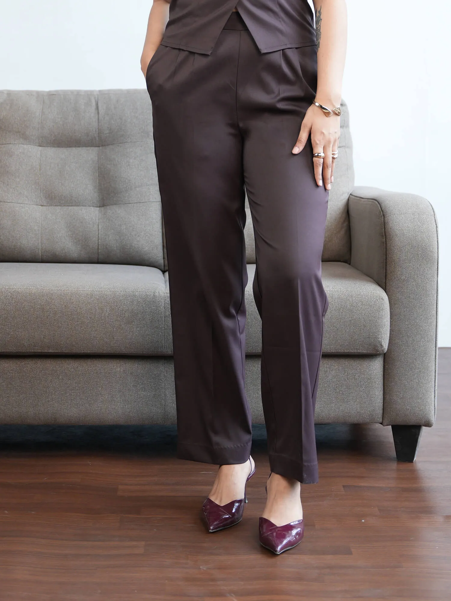 Cairen Pleated Pull-on Pants-Chocolate Brown sold by Salt Attire product image thumbnail 2