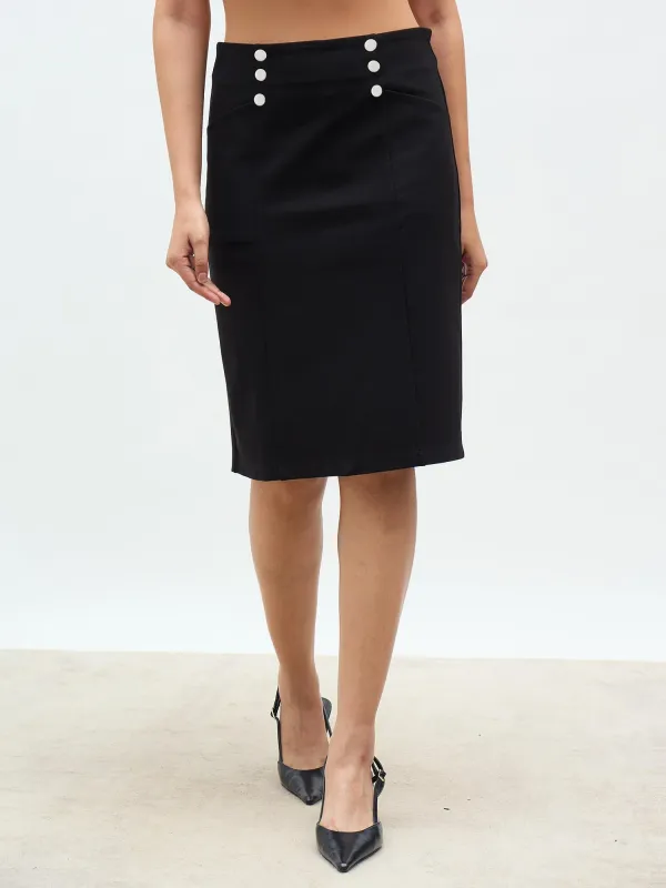 Virelly Button Detail Slim Fit Skirt-Black sold by Salt Attire