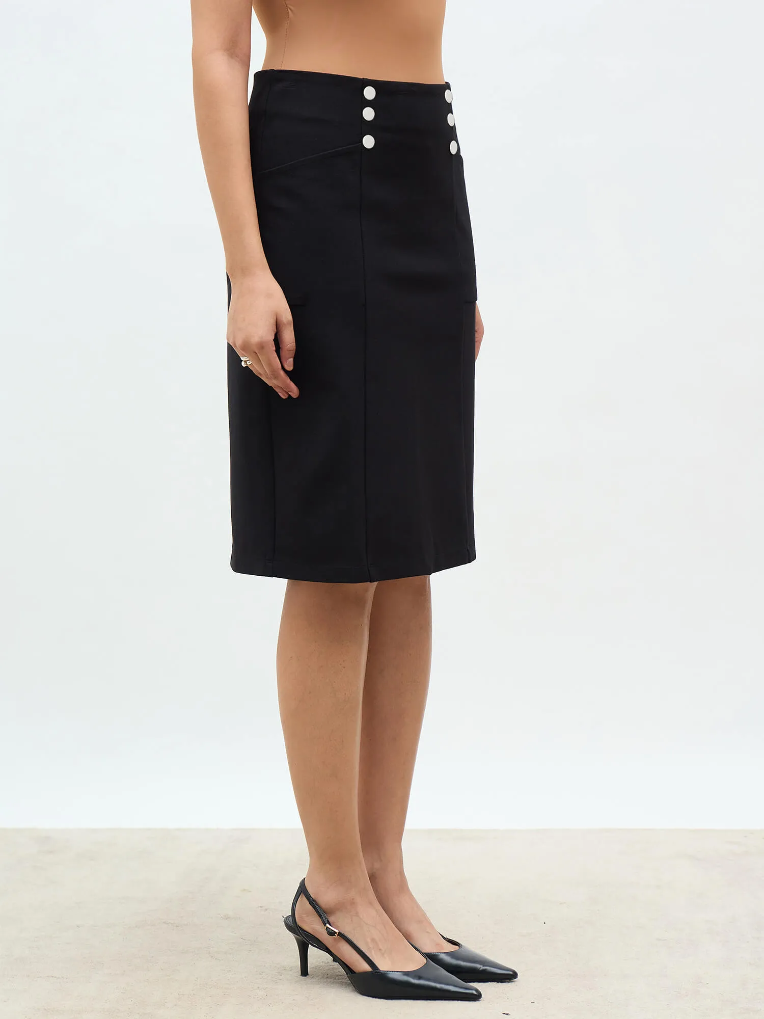 Virelly Button Detail Slim Fit Skirt-Black sold by Salt Attire product image thumbnail 2