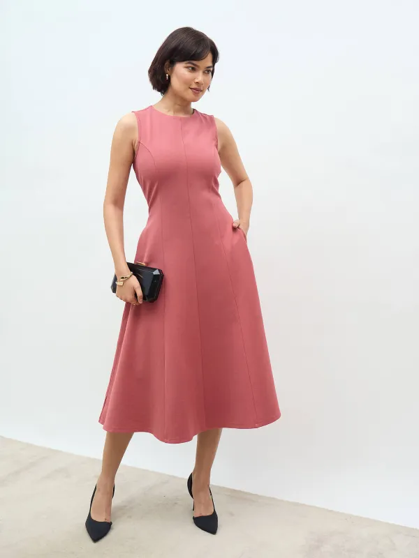 Moondel Panelled Detail Fit and Flare Dress-Rose Tan sold by Salt Attire