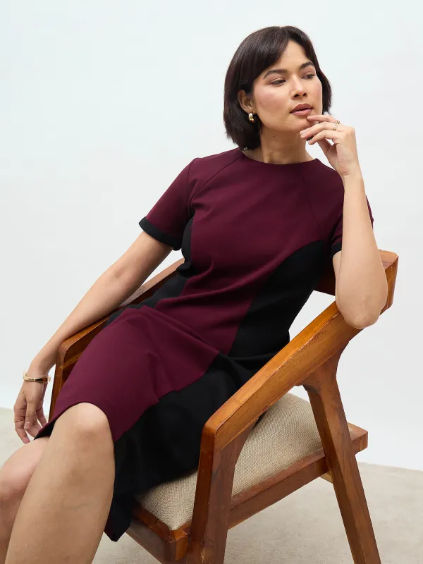 Aven Panelled Dress-Wine & Black sold by Salt Attire