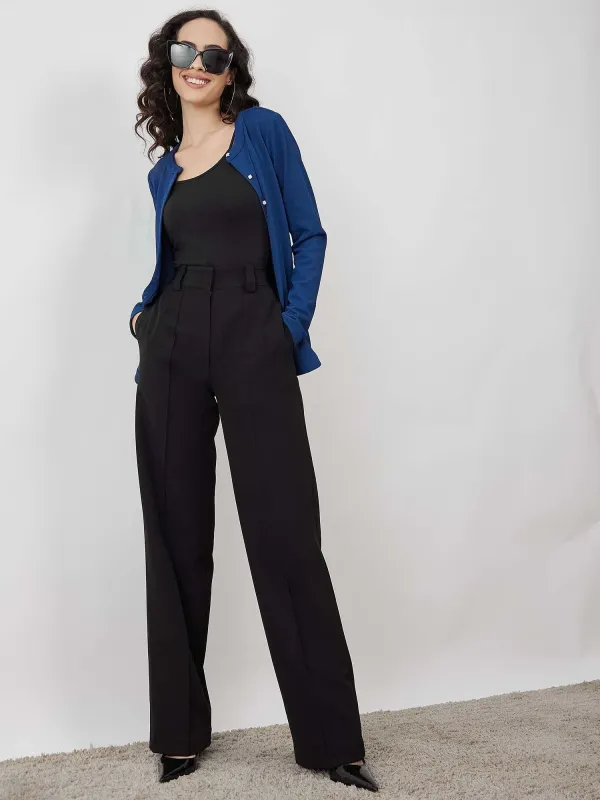 Quaint Straight High Rise Pants-Ink Black sold by Salt Attire