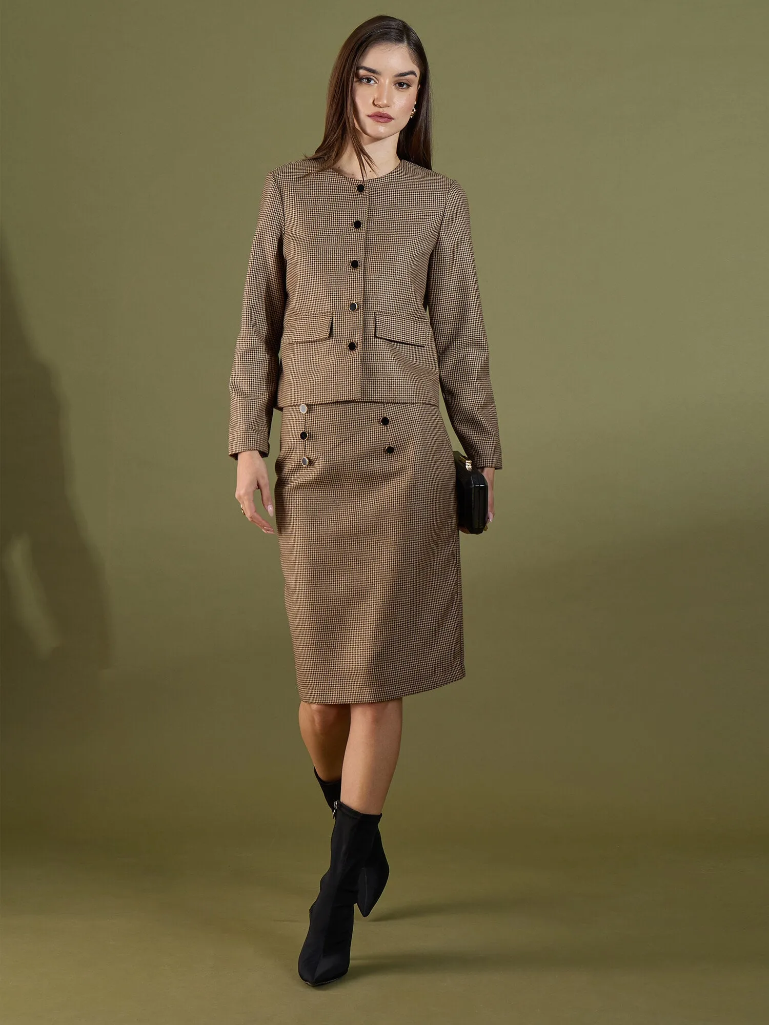 Tinsley Embellished Tweed Skirt-Beige & Brown sold by Salt Attire product image thumbnail 2