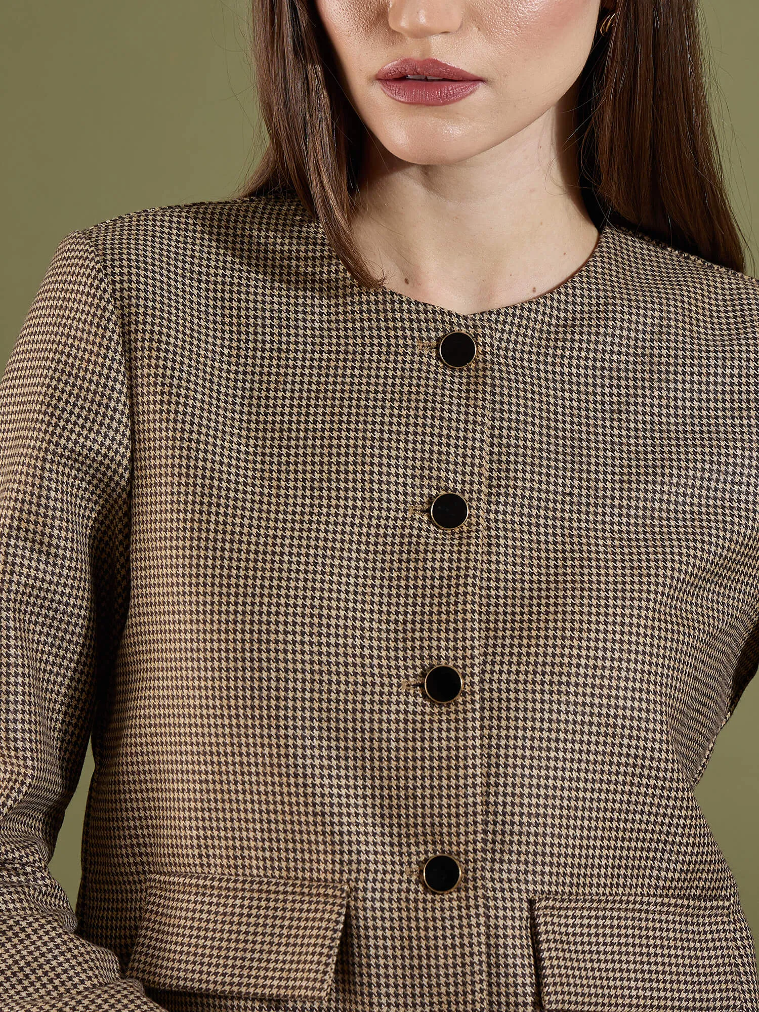 Susie Button Down Short Jacket-Beige & Brown sold by Salt Attire product image thumbnail 3