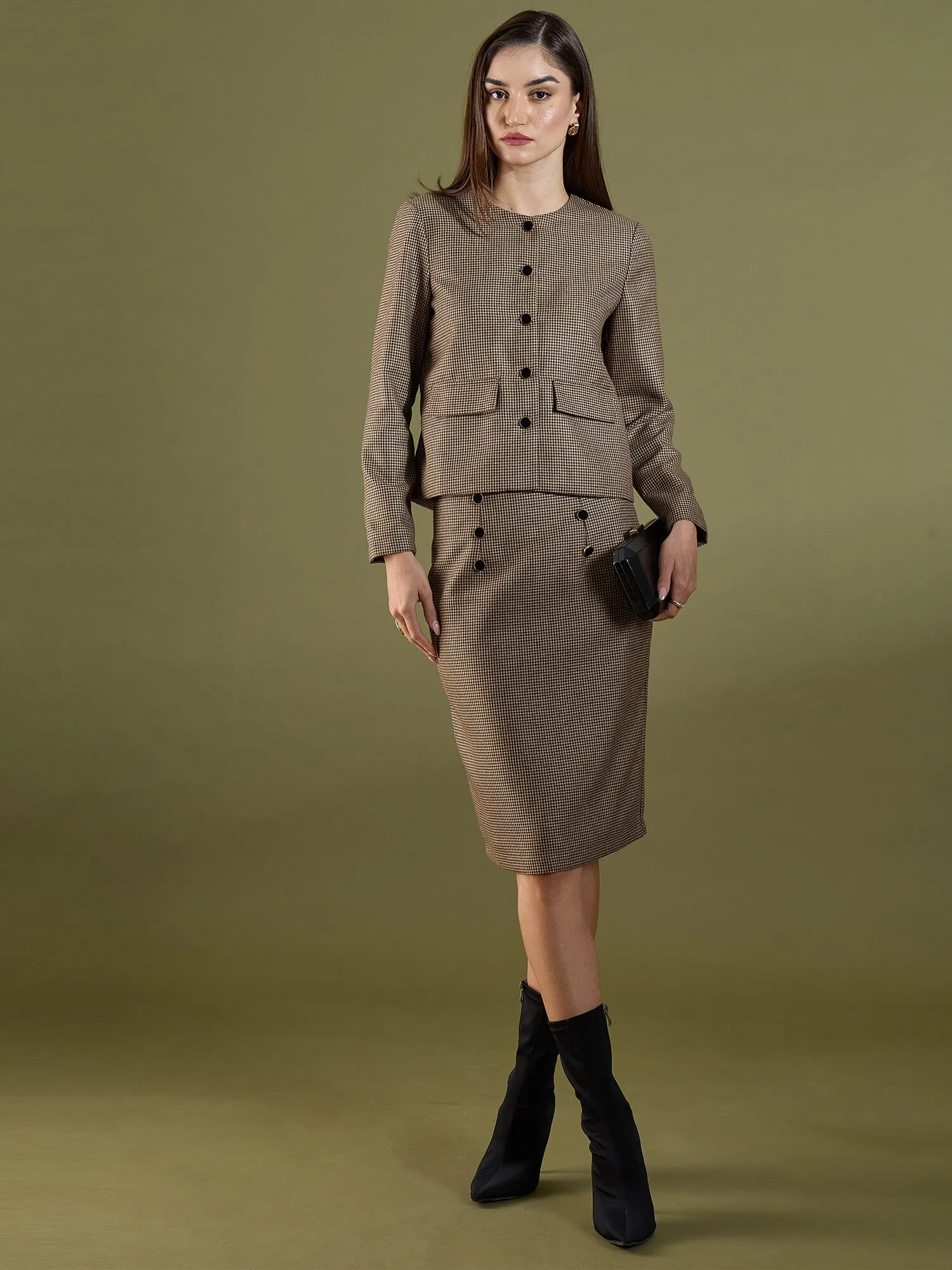 Susie Button Down Short Jacket-Beige & Brown sold by Salt Attire product image thumbnail 5