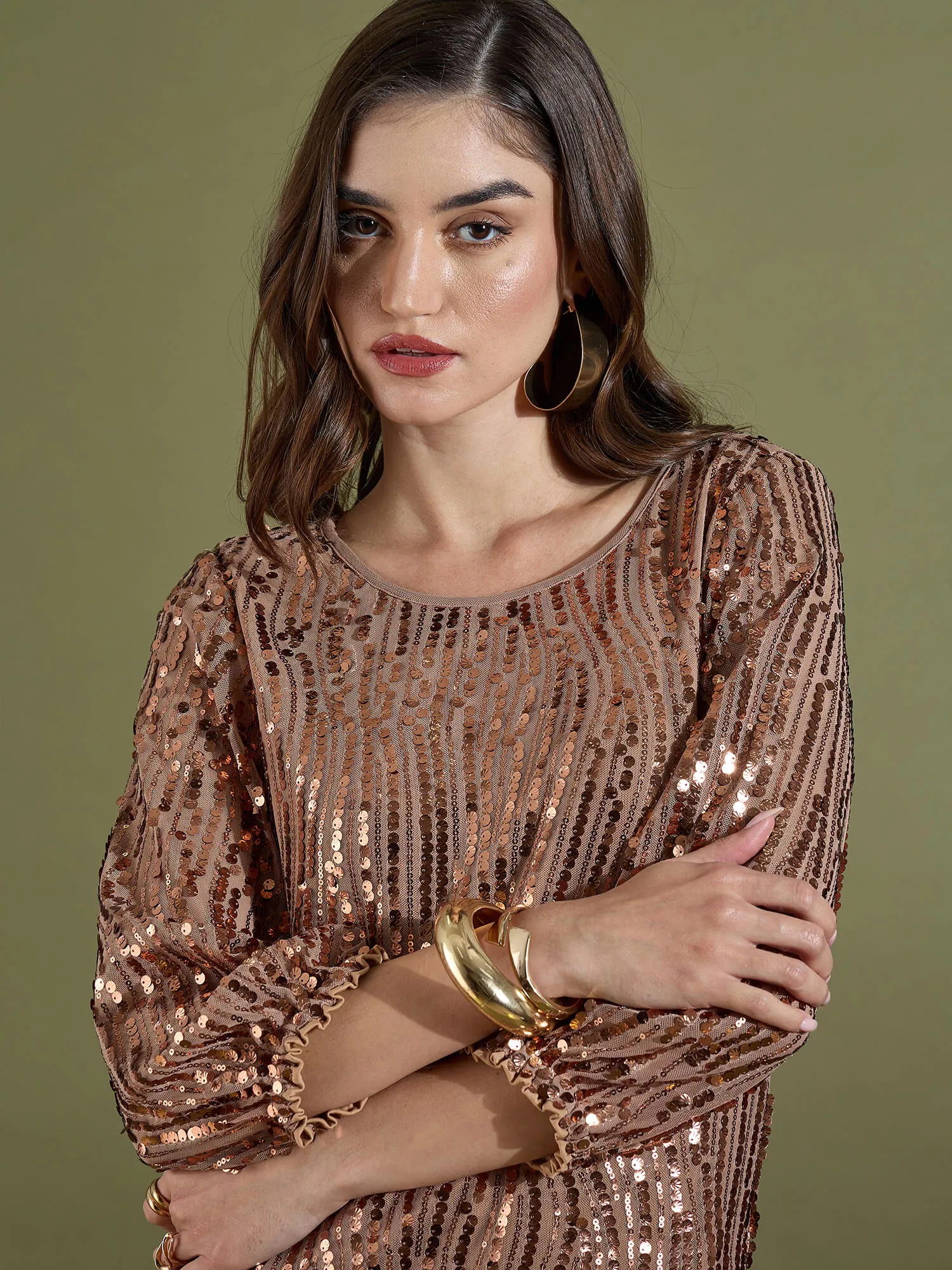 Karina Sequin Above Knee Length Dress-Bronze sold by Salt Attire product image thumbnail 3