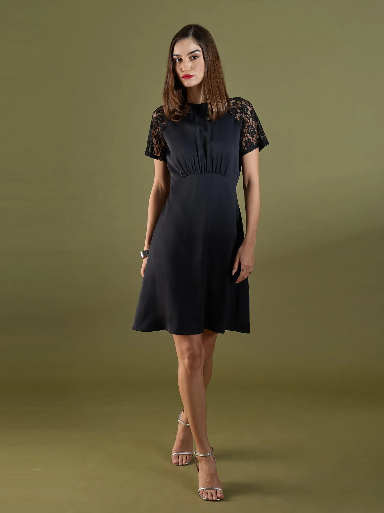Dylan Lace Sleeve Dress-Black sold by Salt Attire