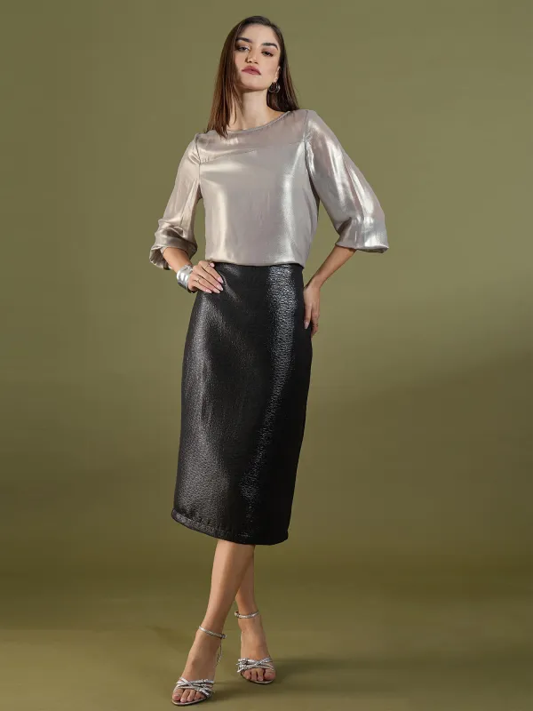 Anora Jacquard Pencil Skirt-Black sold by Salt Attire