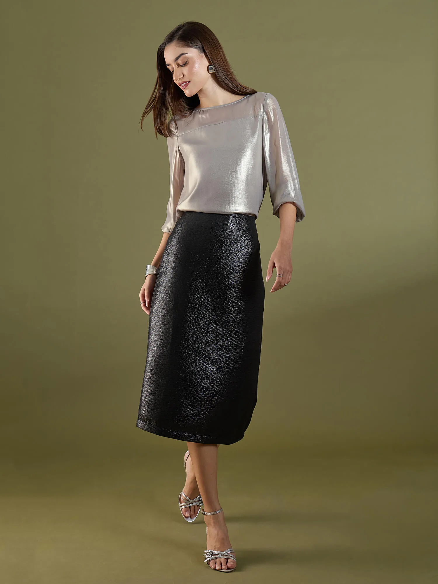Ashley Boat Neck Semi Sheer Top-Silver sold by Salt Attire product image thumbnail 5