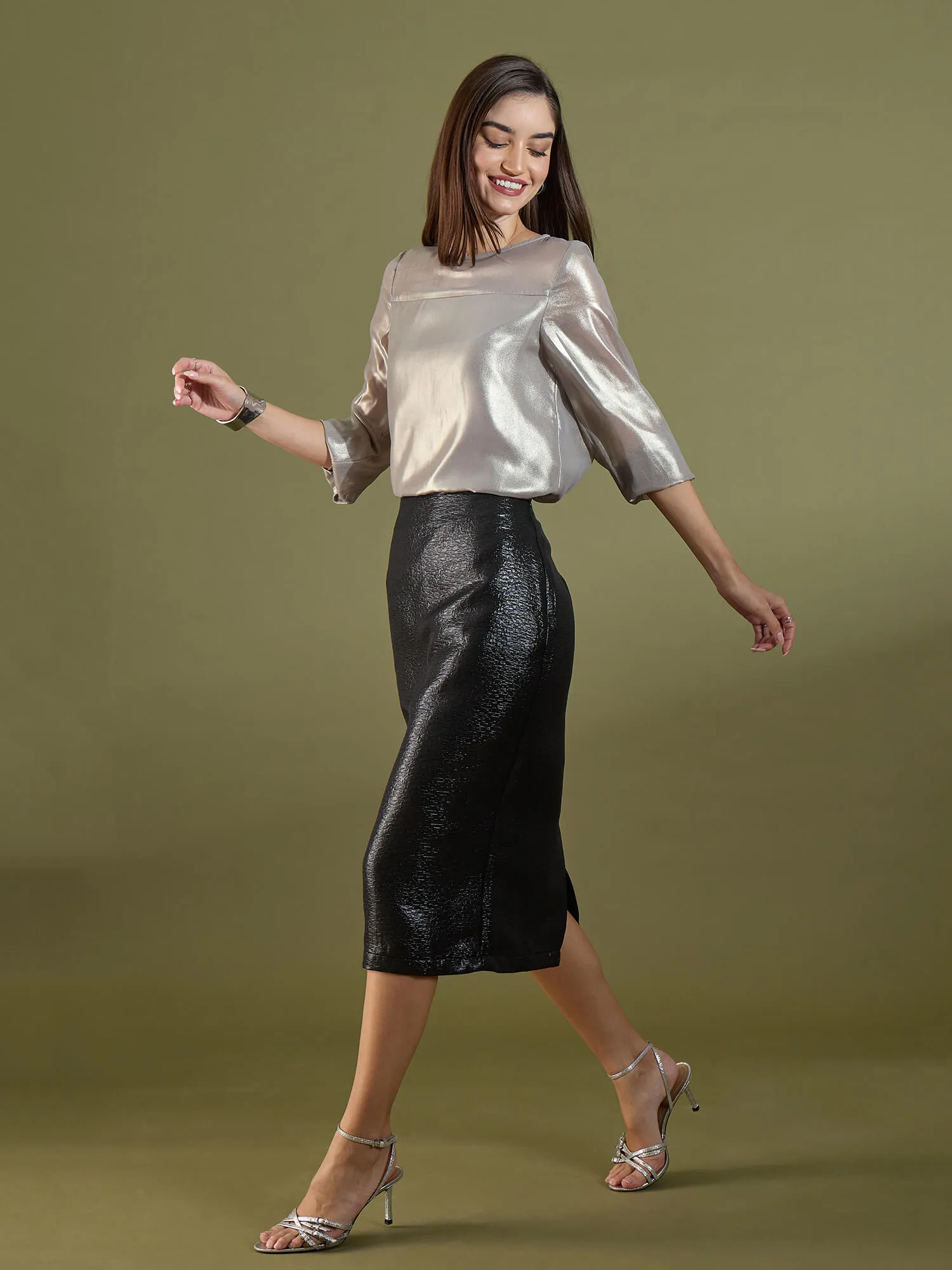 Ashley Boat Neck Semi Sheer Top-Silver sold by Salt Attire product image thumbnail 2
