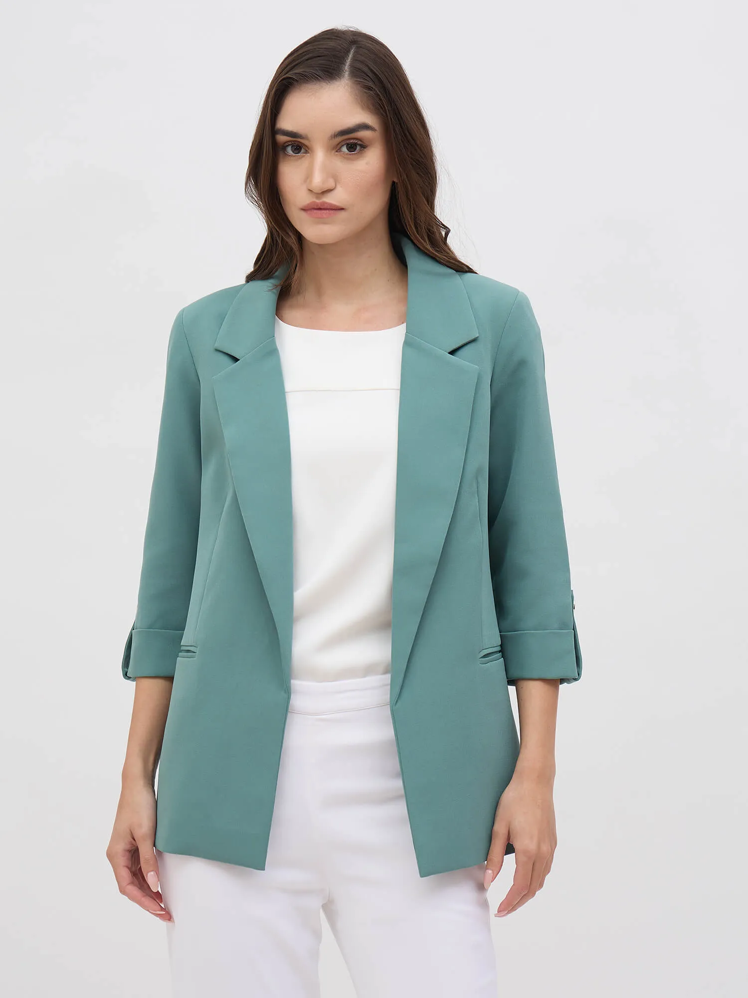 Ecuador Rolled-Up Sleeves Blazer-Sea Green sold by Salt Attire product image thumbnail 2