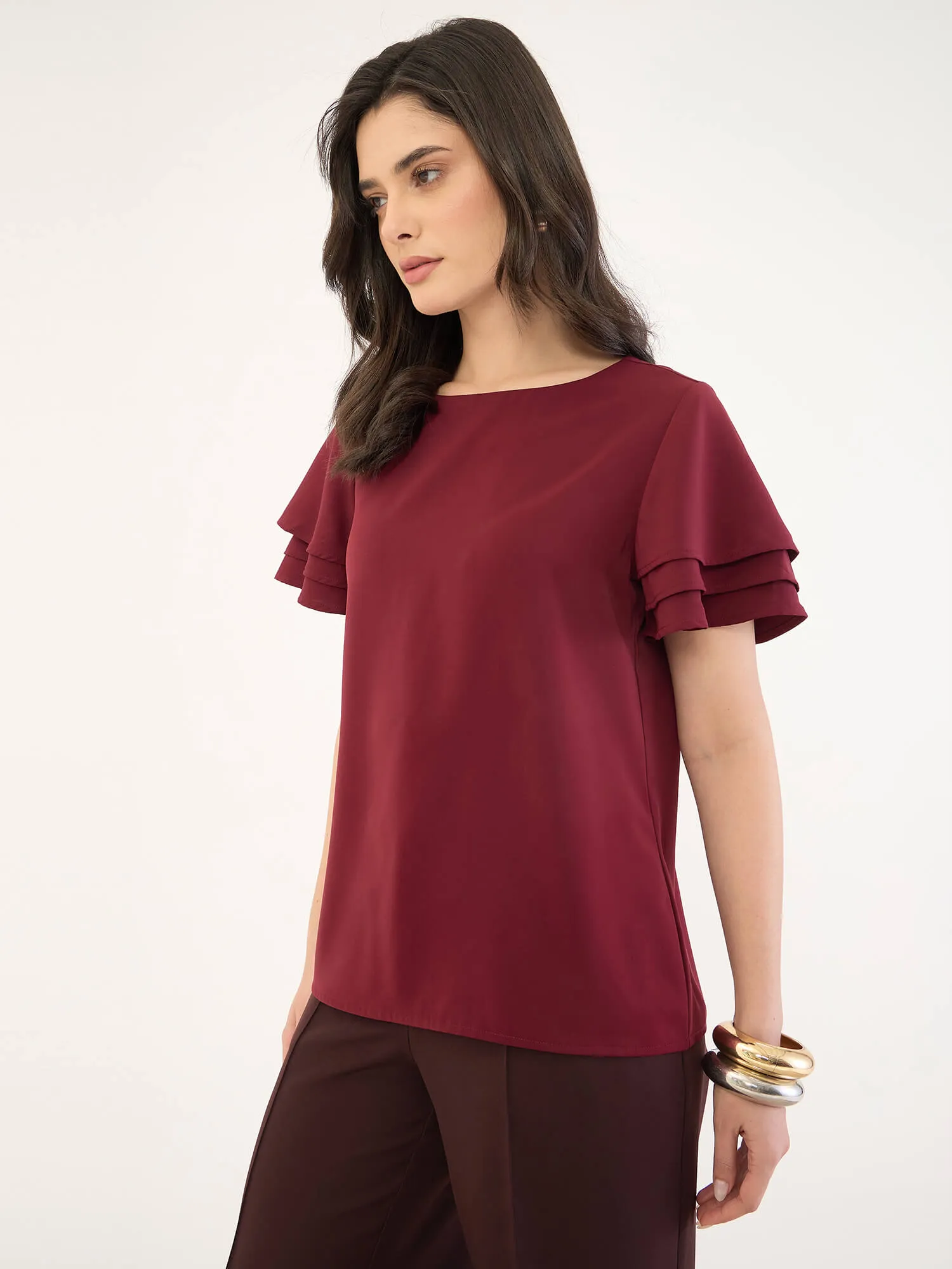 Tyra Ruffle Sleeve Top-Wine sold by Salt Attire product image thumbnail 4