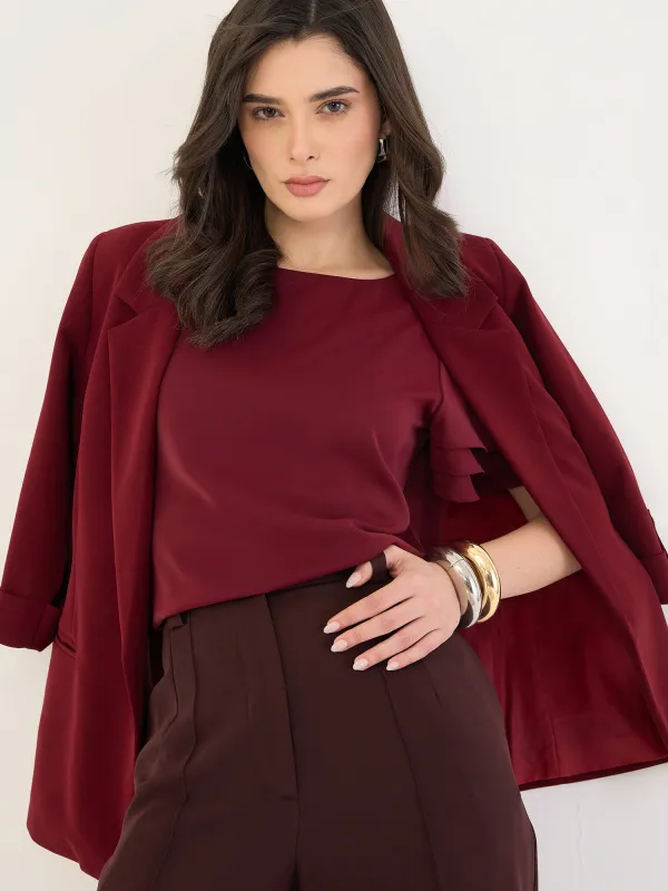 Tyra Ruffle Sleeve Top-Wine made by Salt Attire