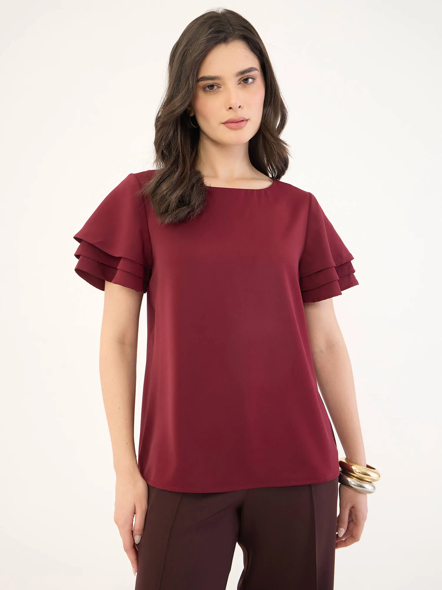 Tyra Ruffle Sleeve Top-Wine sold by Salt Attire product image thumbnail 2