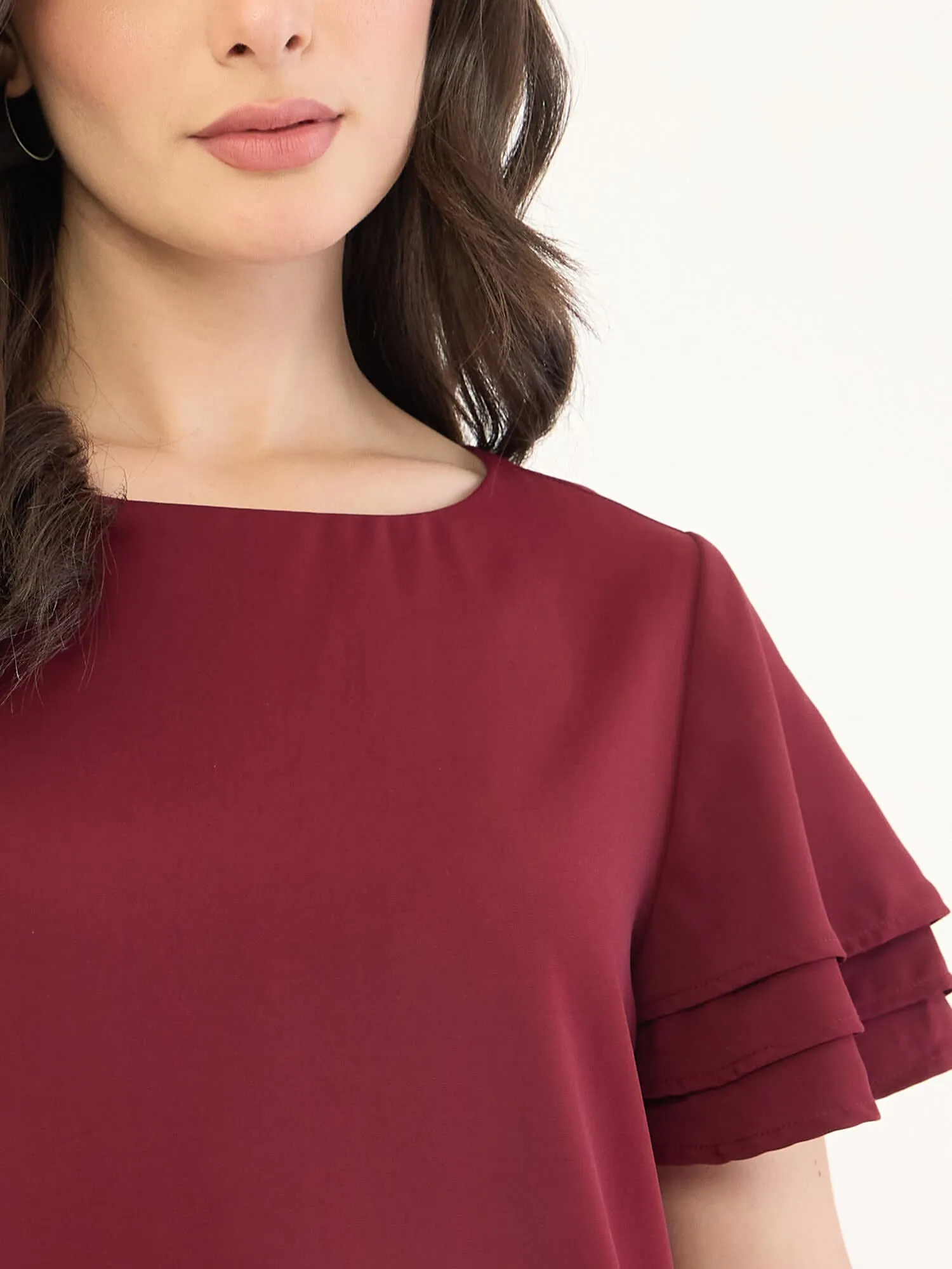 Tyra Ruffle Sleeve Top-Wine sold by Salt Attire product image thumbnail 3