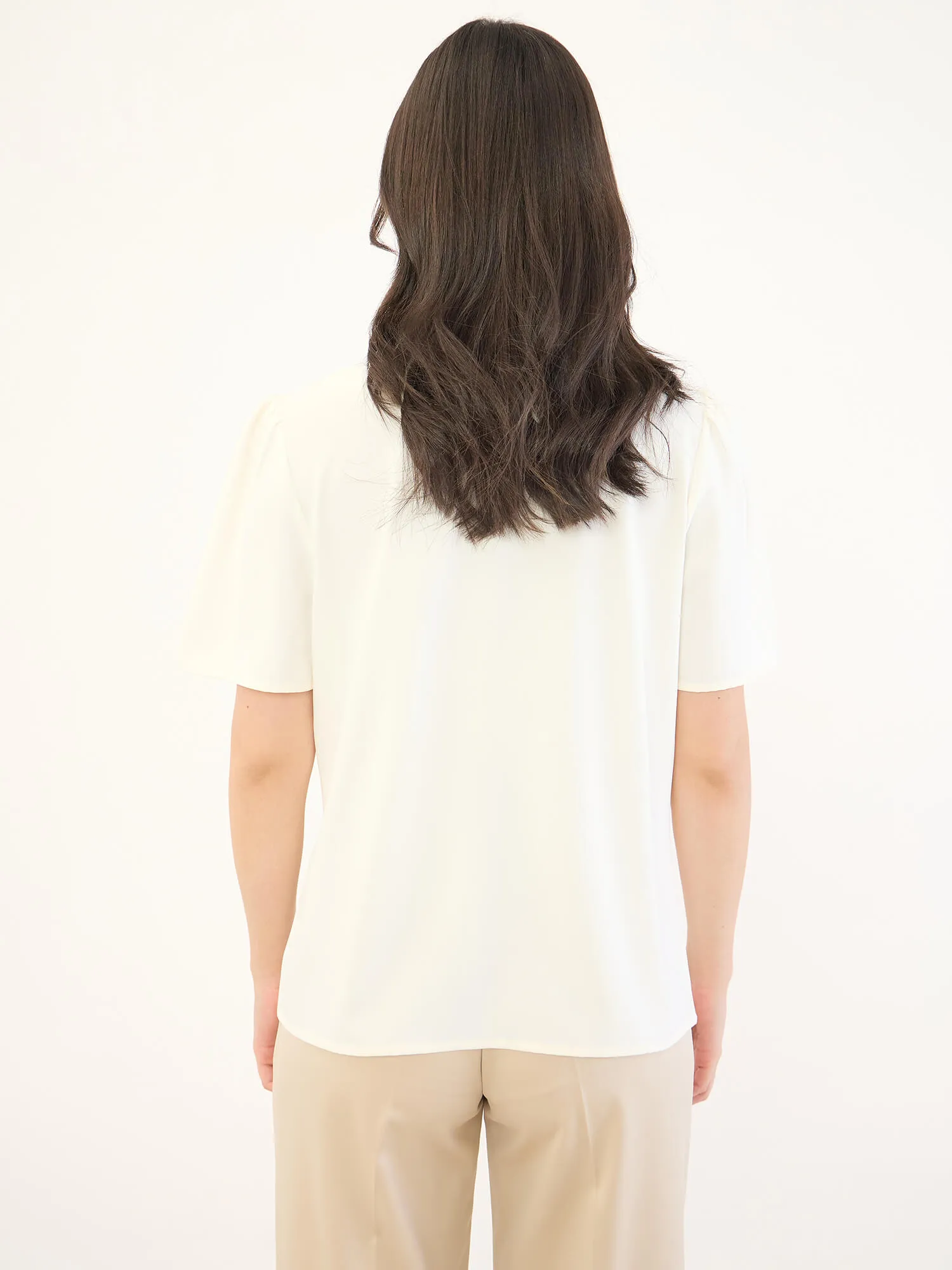 Medley-Off White Pleated Neck Top-Off White sold by Salt Attire product image thumbnail 5