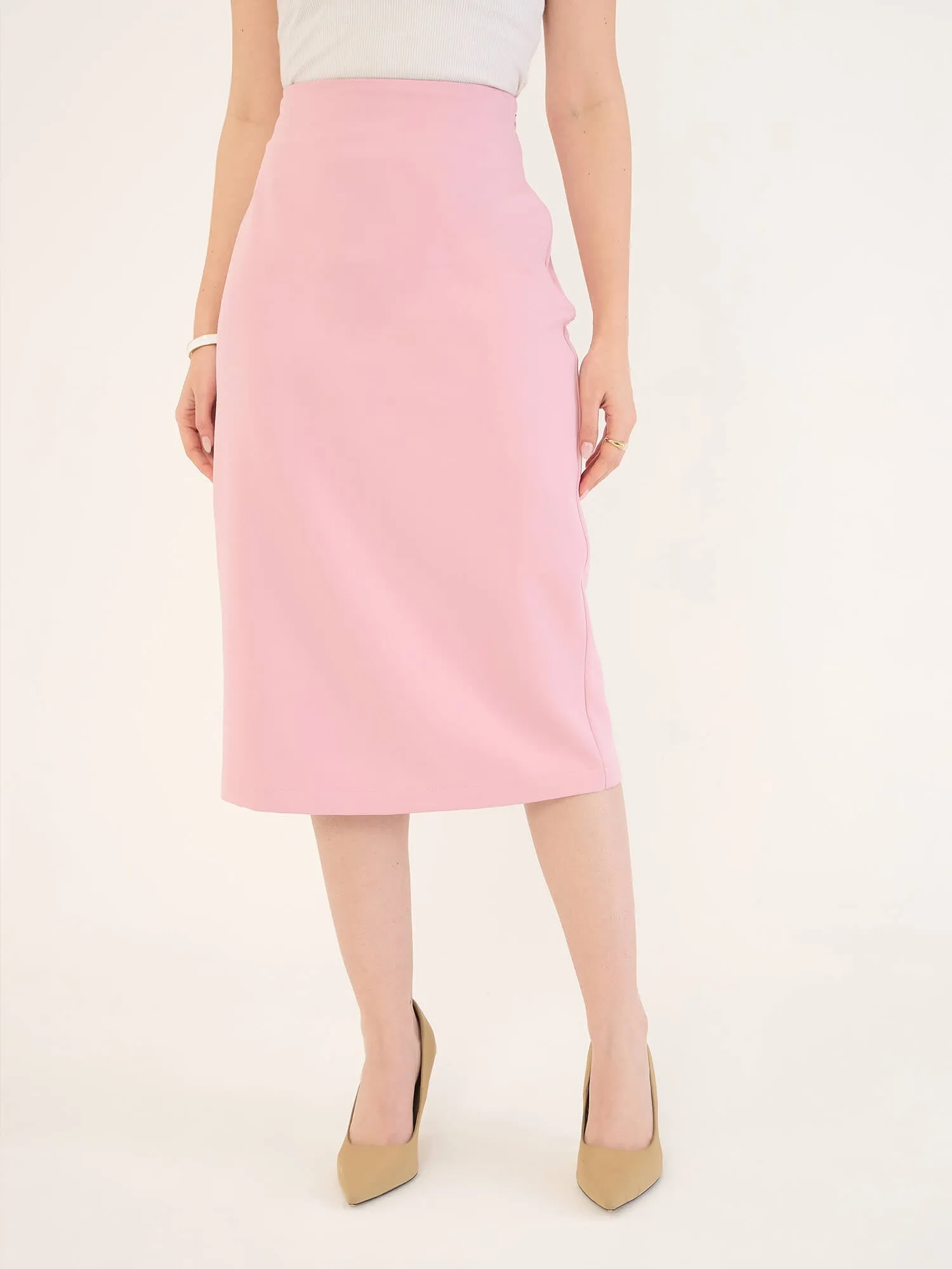 Juvina Midi Length Pencil Skirt-Pink sold by Salt Attire