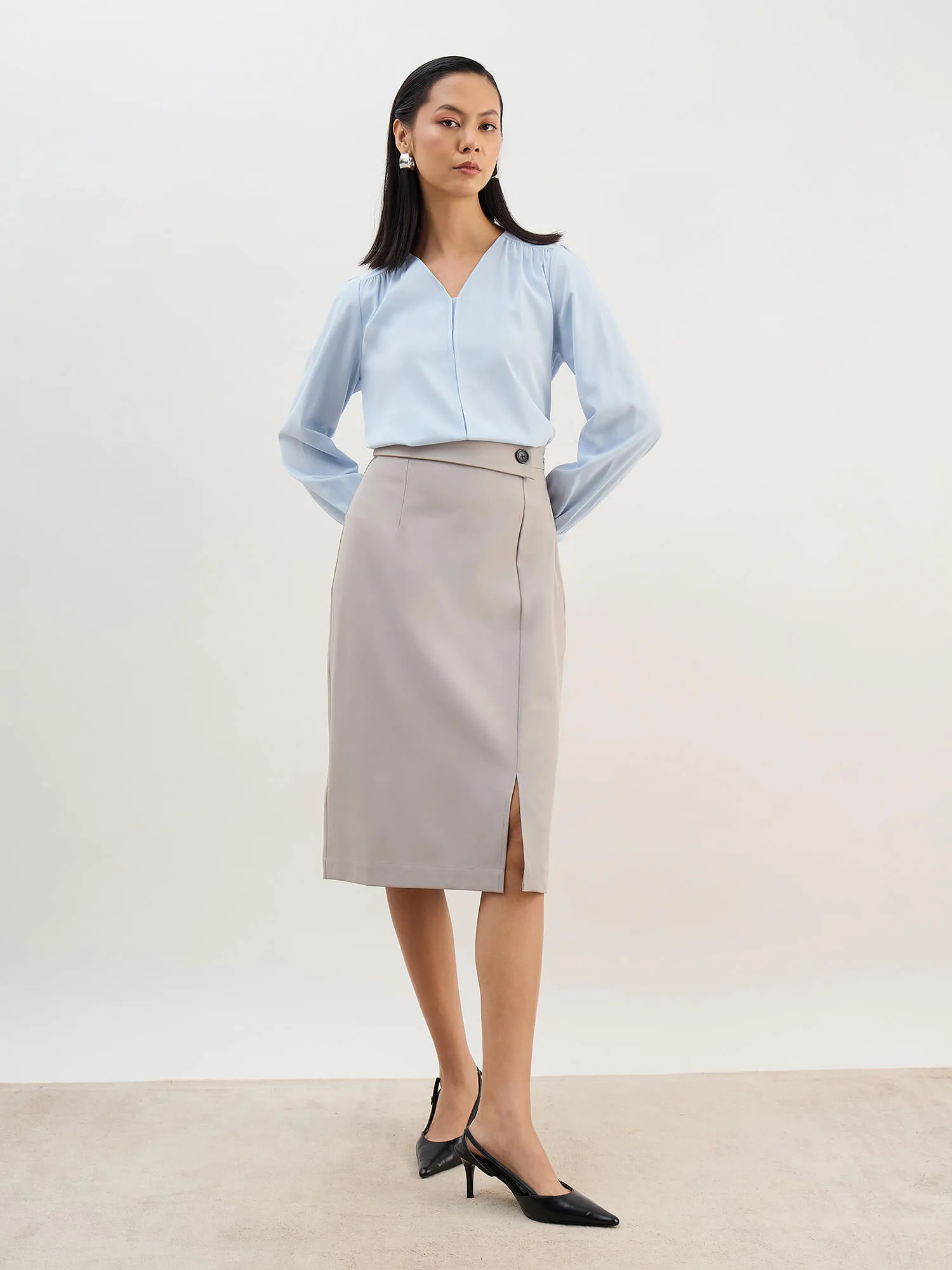 Appletini Gathered Yoke Top-Blue sold by Salt Attire product image thumbnail 4