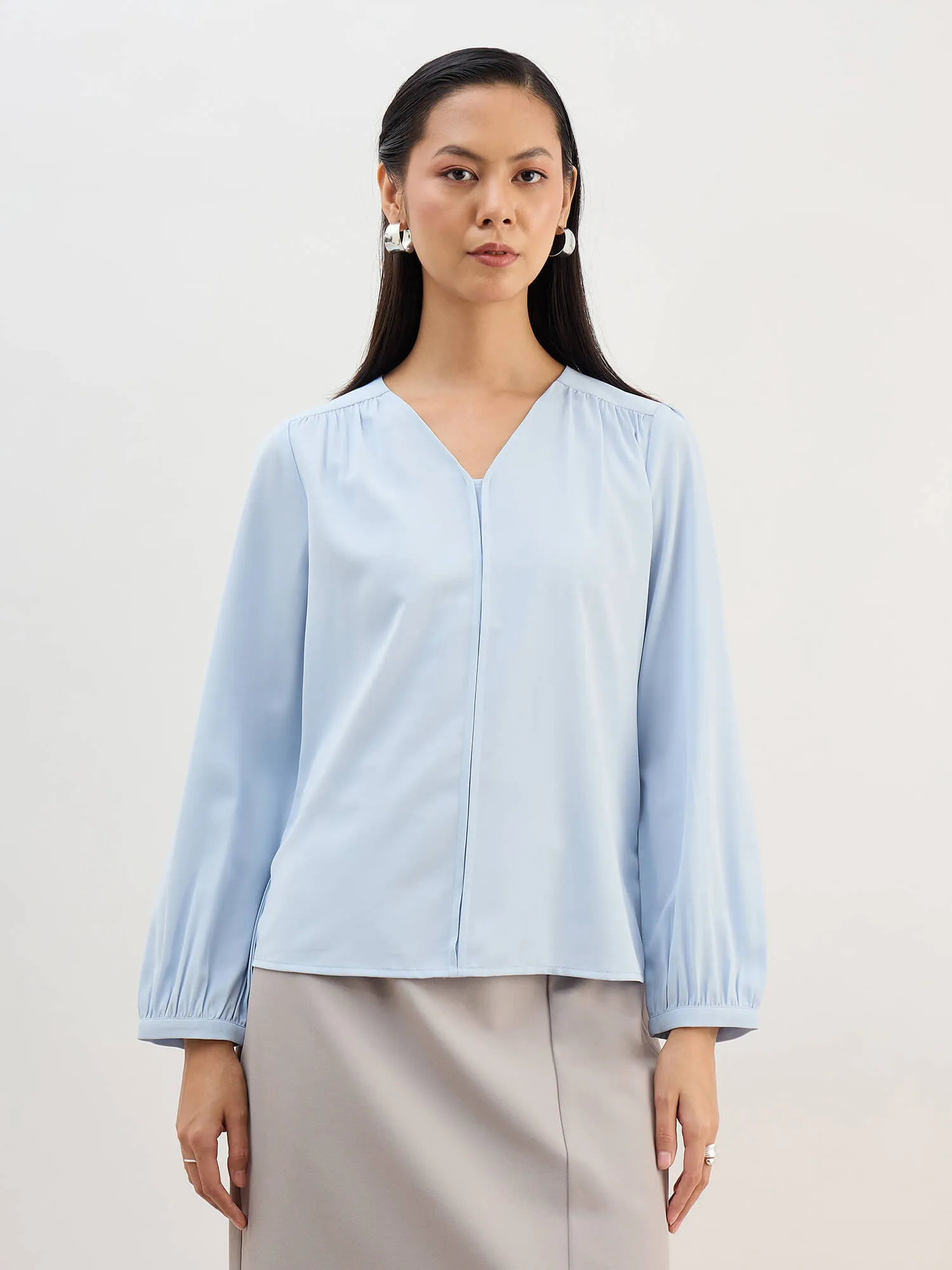 Appletini Gathered Yoke Top-Blue sold by Salt Attire product image thumbnail 5