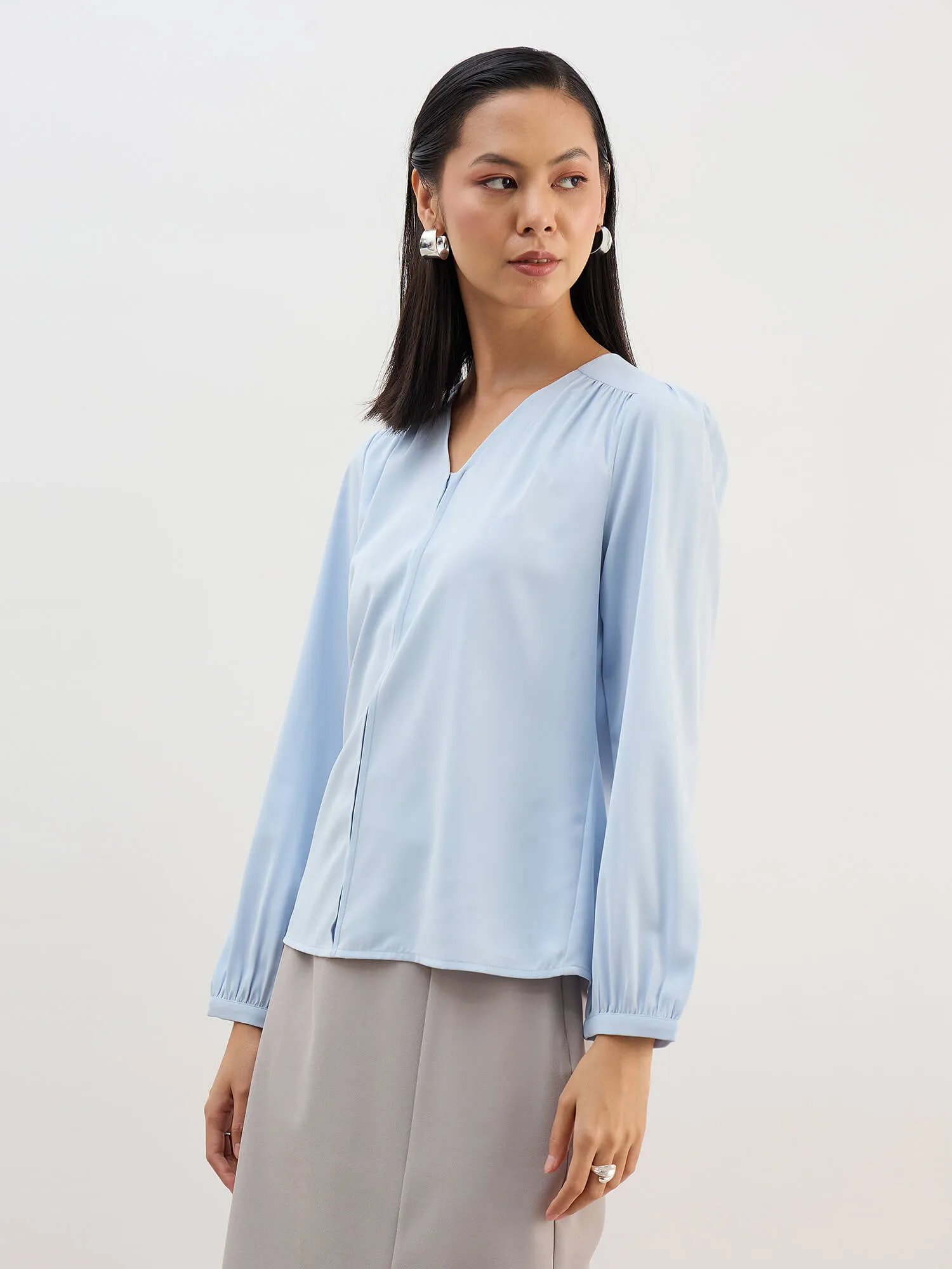 Appletini Gathered Yoke Top-Blue sold by Salt Attire product image thumbnail 2