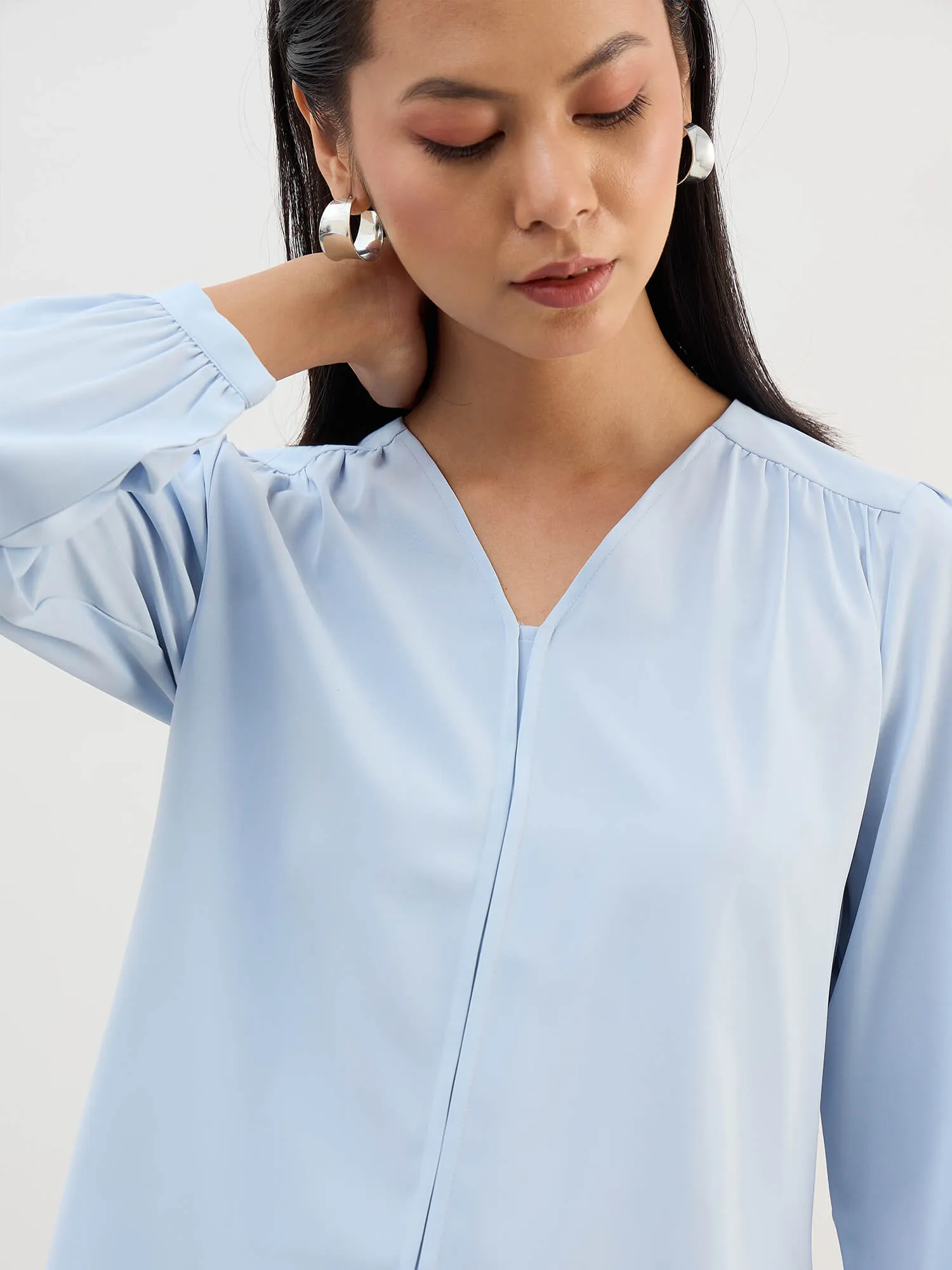 Appletini Gathered Yoke Top-Blue sold by Salt Attire product image thumbnail 3