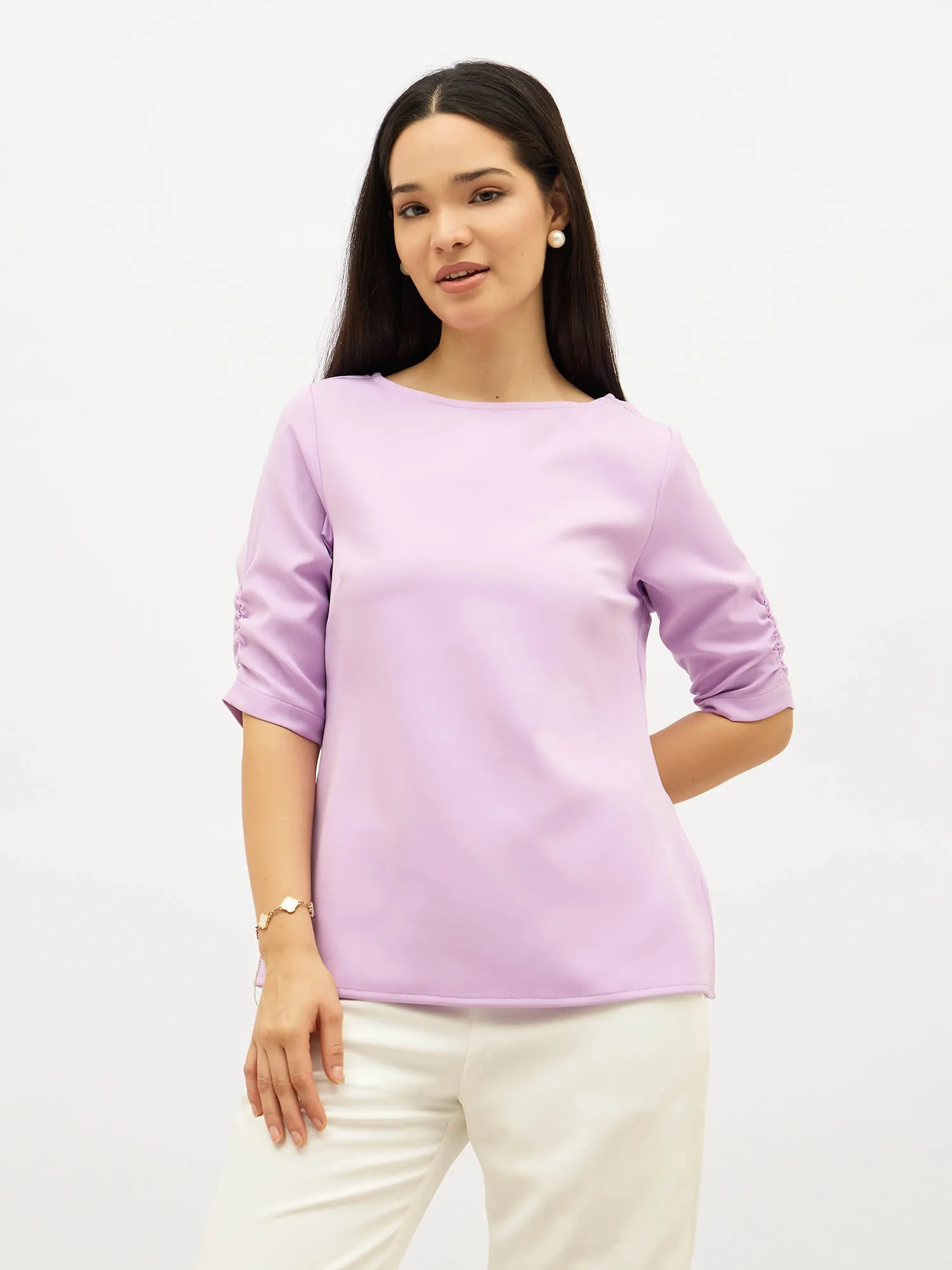 Mellow Ruched Sleeve Top-Lilac sold by Salt Attire product image thumbnail 4