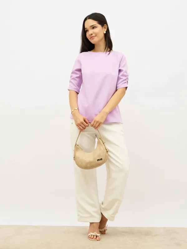 Mellow Ruched Sleeve Top-Lilac made by Salt Attire
