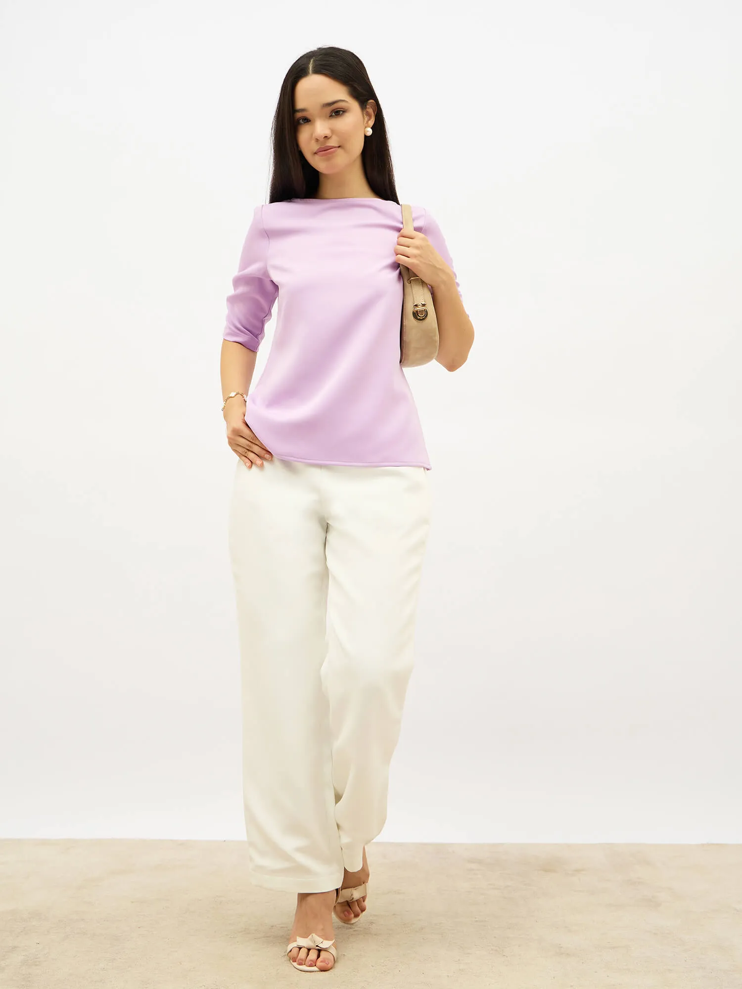 Mellow Ruched Sleeve Top-Lilac sold by Salt Attire product image thumbnail 5