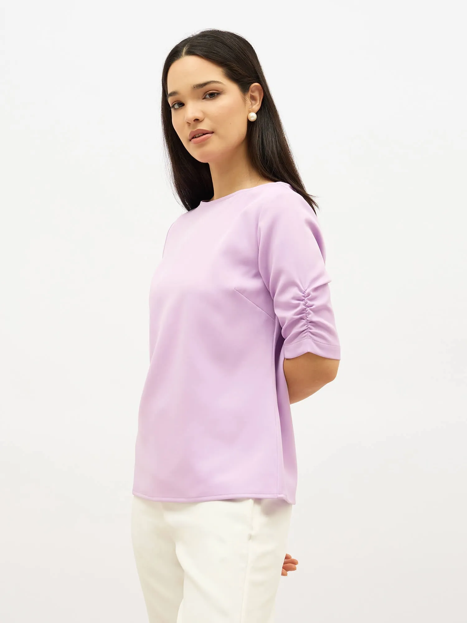 Mellow Ruched Sleeve Top-Lilac sold by Salt Attire product image thumbnail 2