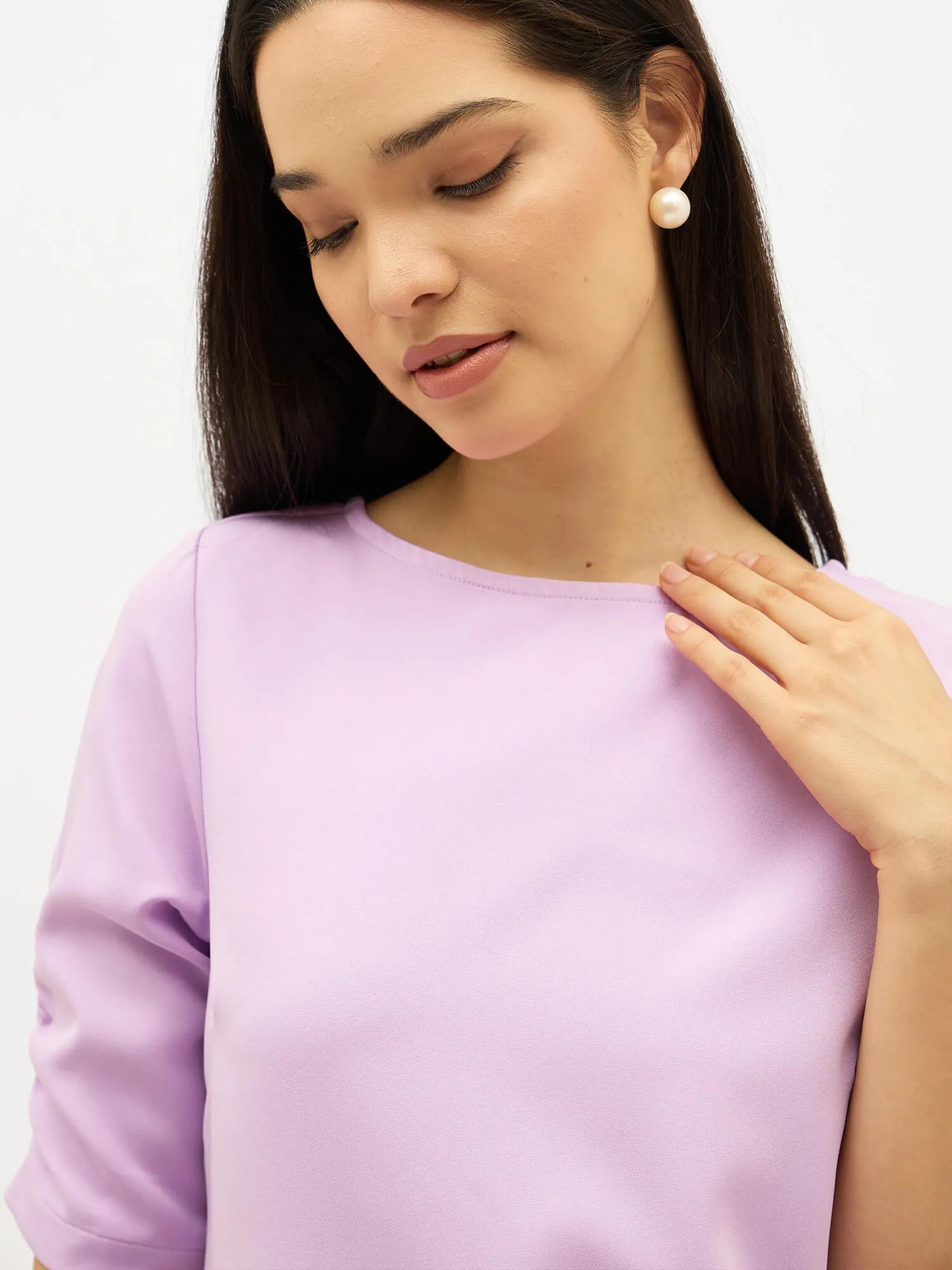 Mellow Ruched Sleeve Top-Lilac sold by Salt Attire product image thumbnail 3