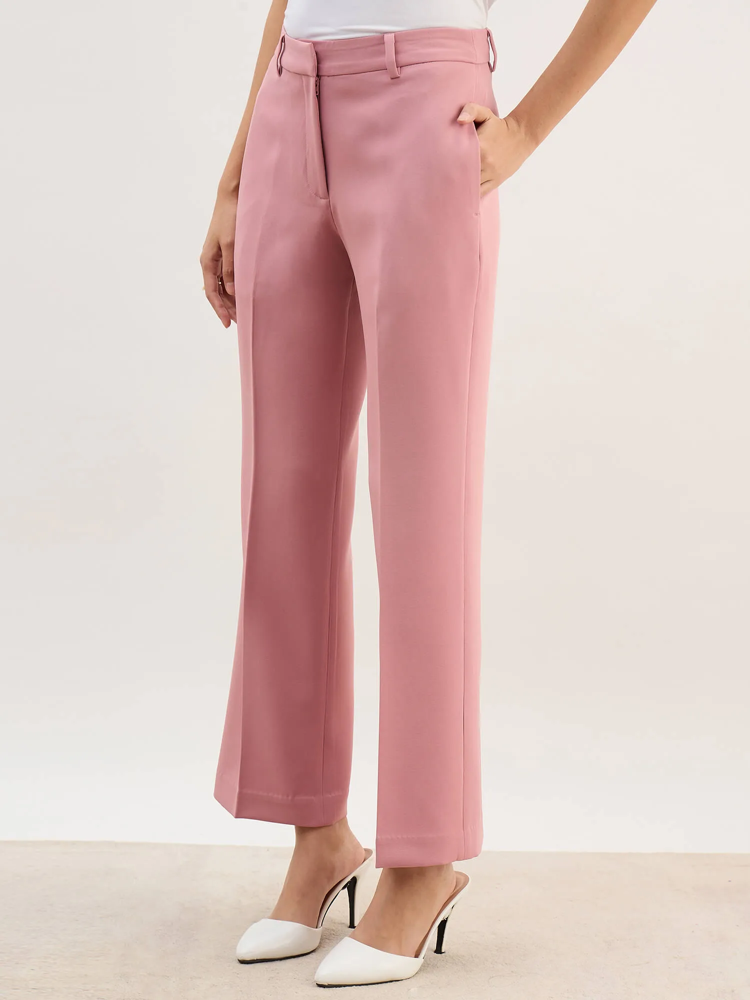 Tirana Mid Rise Straight Trousers-Dusty Pink sold by Salt Attire product image thumbnail 4