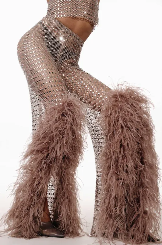 Flared Mesh Pants with Feathers sold by Santa Brand