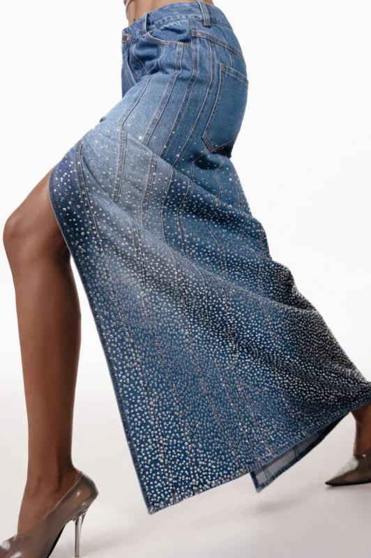 Denim Maxi Skirt with Slit sold by Santa Brand