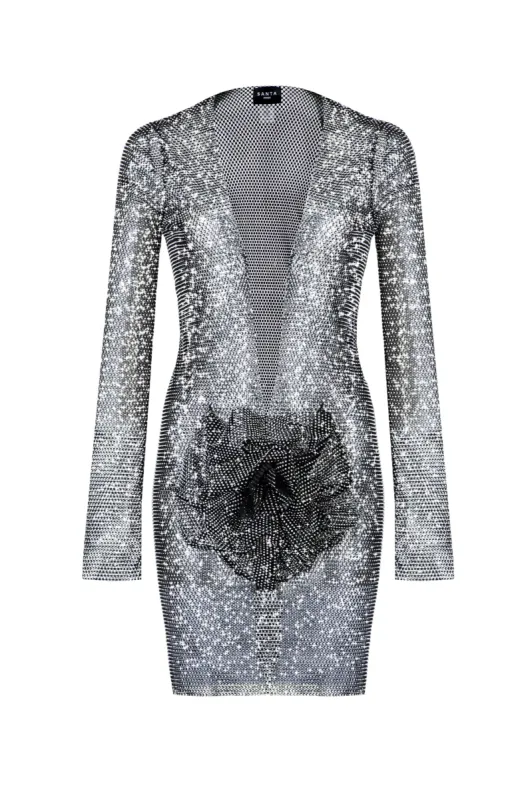 Sparkle Black Mini Dress with Flower sold by Santa Brand