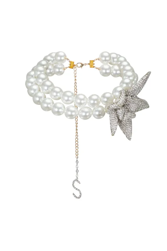 Pearl Choker w/ Silver Flower sold by Santa Brand