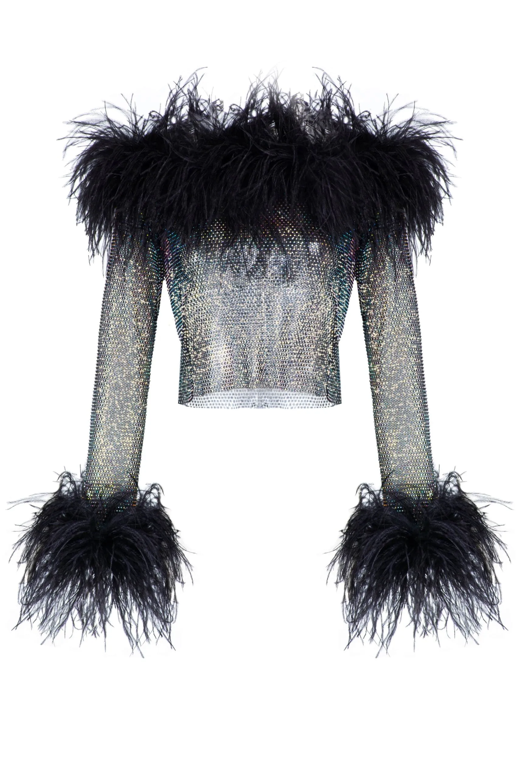 Sparkle Feathers Top w Open Shoulders sold by Santa Brand