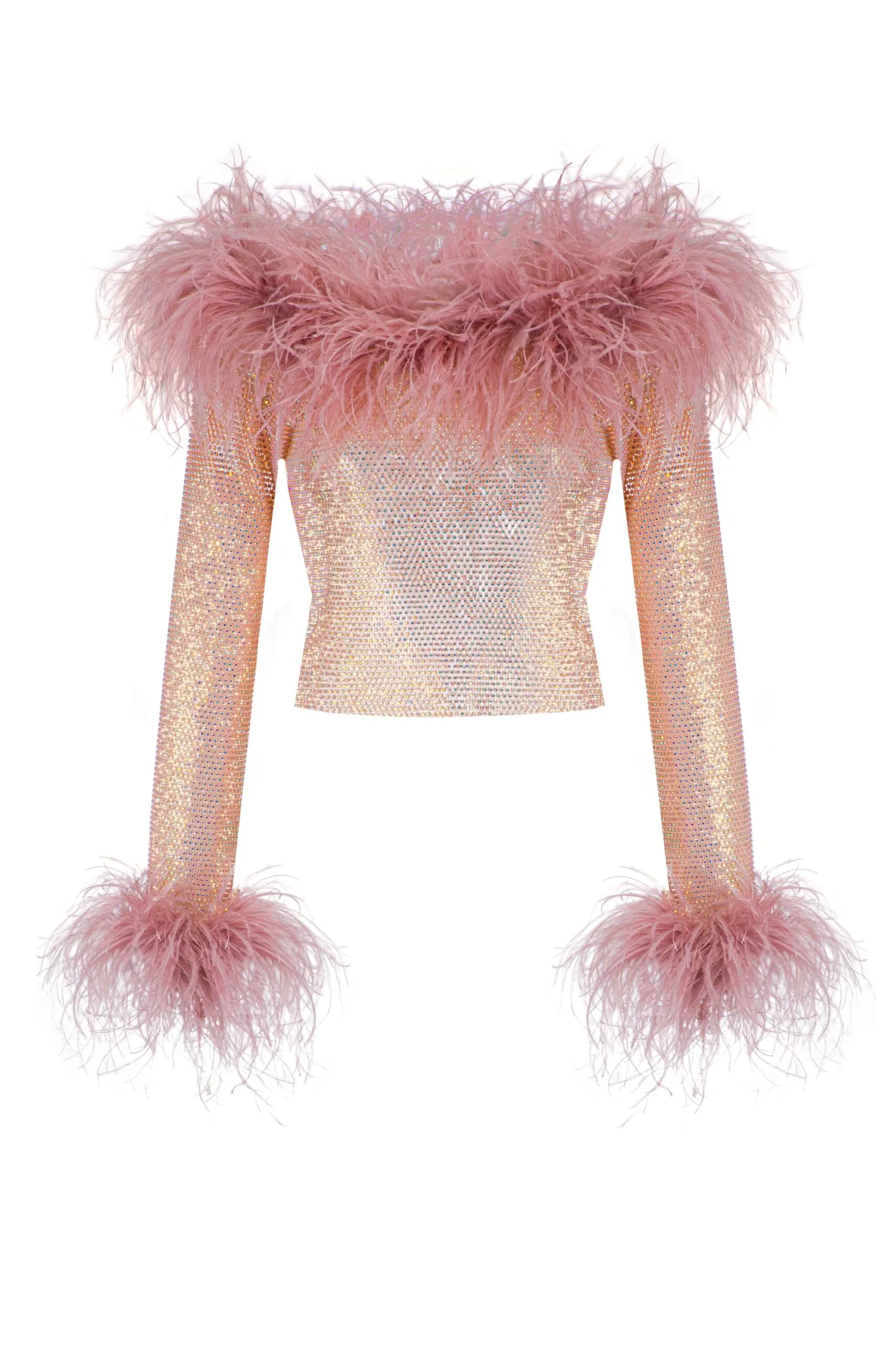 Sparkle Feathers Top w Open Shoulders sold by Santa Brand
