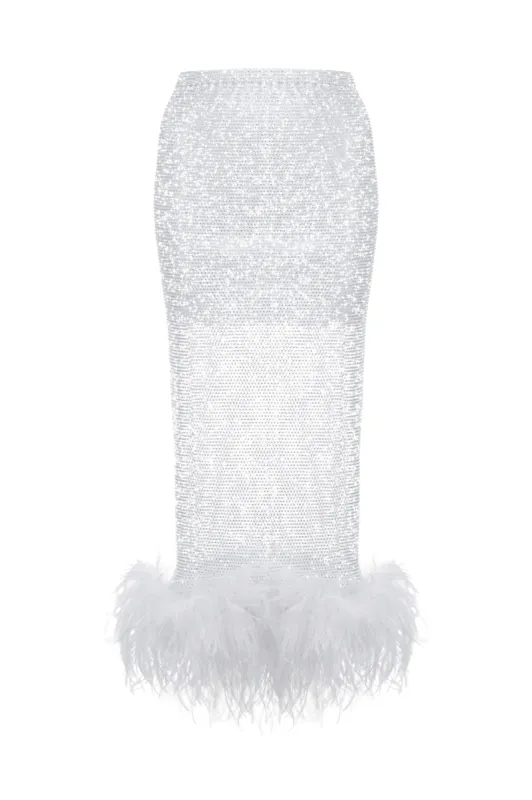 White Midi Feathers Skirt sold by Santa Brand