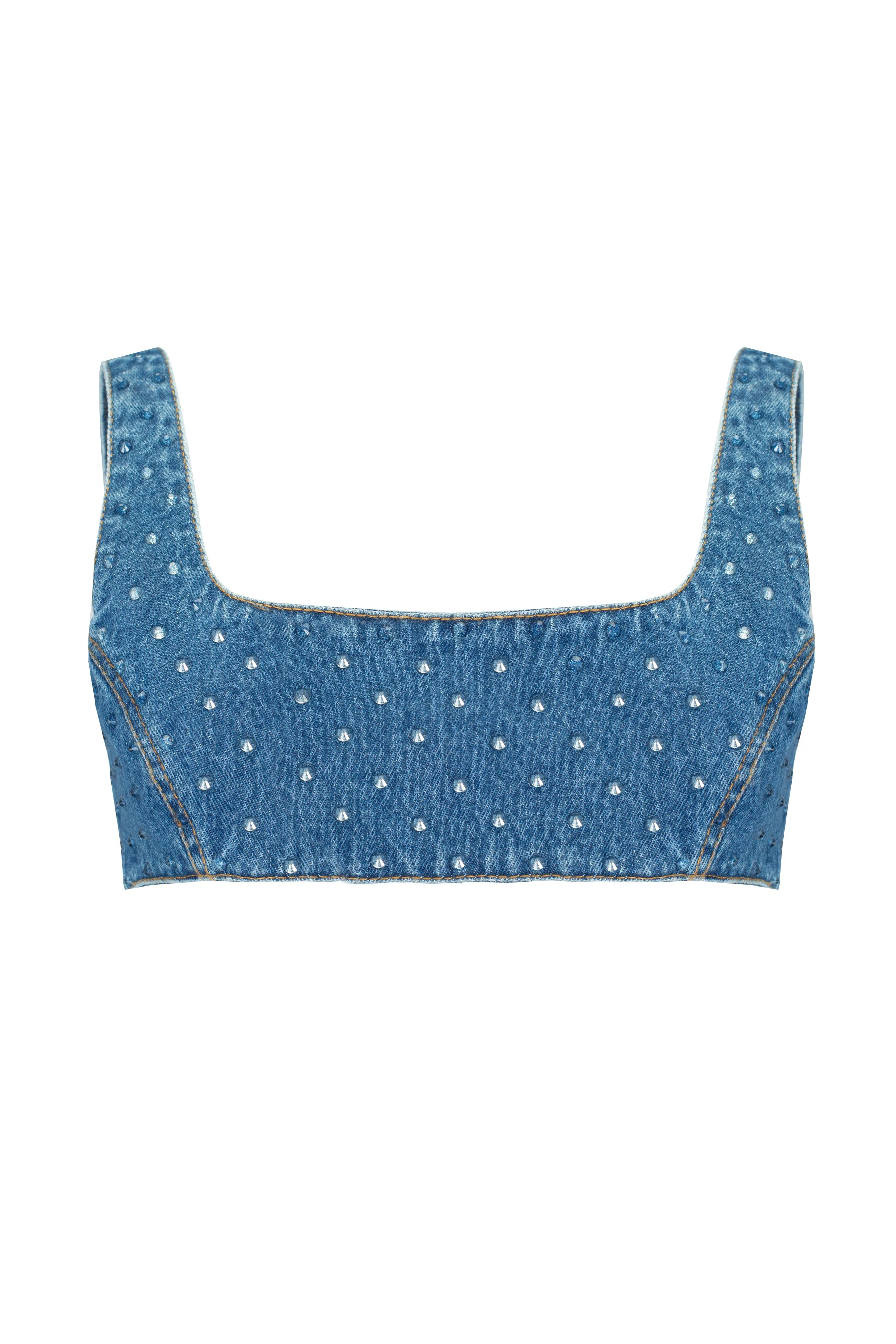 Clear Rhinestone Denim Top sold by Santa Brand