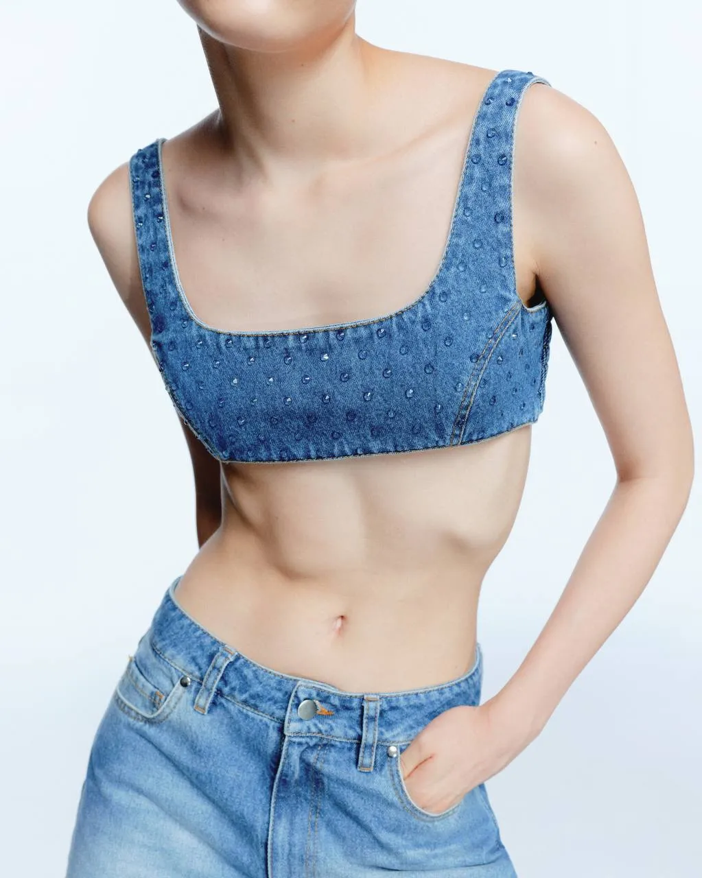 Clear Rhinestone Denim Top sold by Santa Brand product image thumbnail 3