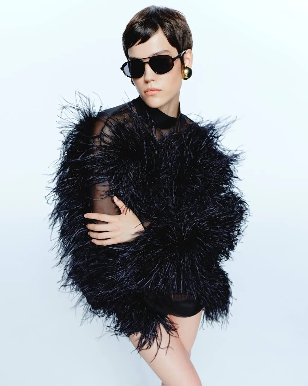 Black Silk Mini Dress with Feathers sold by Santa Brand product image thumbnail 3