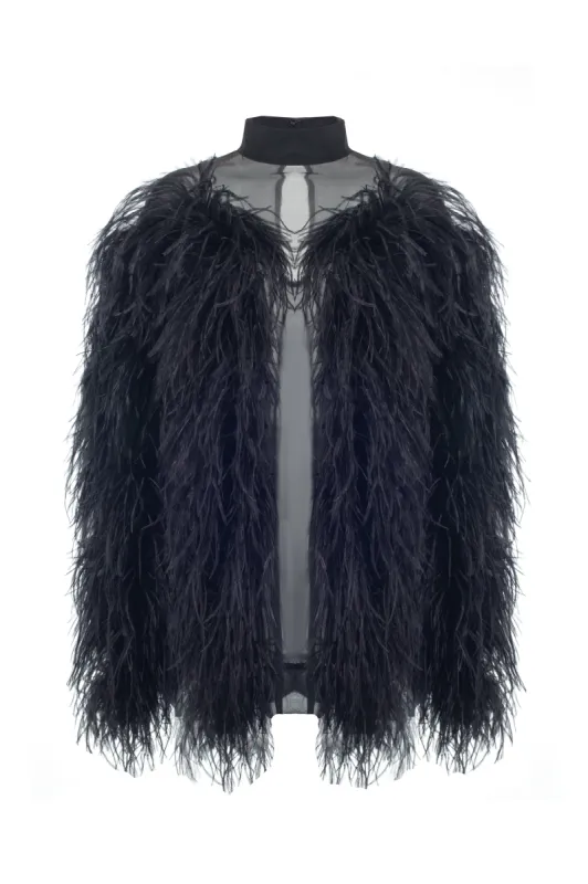 Black Silk Mini Dress with Feathers sold by Santa Brand