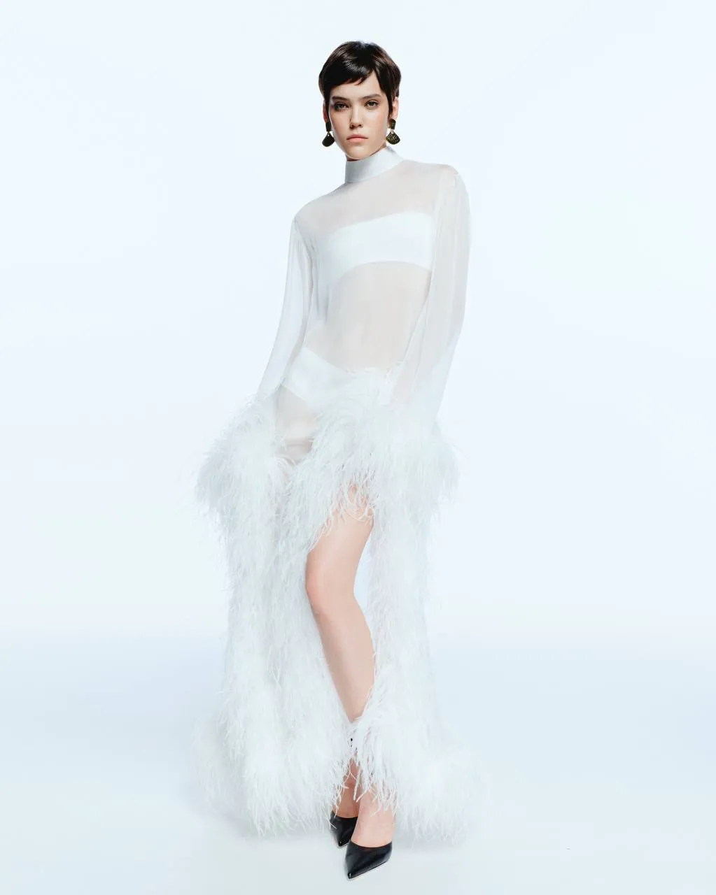 Silk Dress with white Feathers sold by Santa Brand