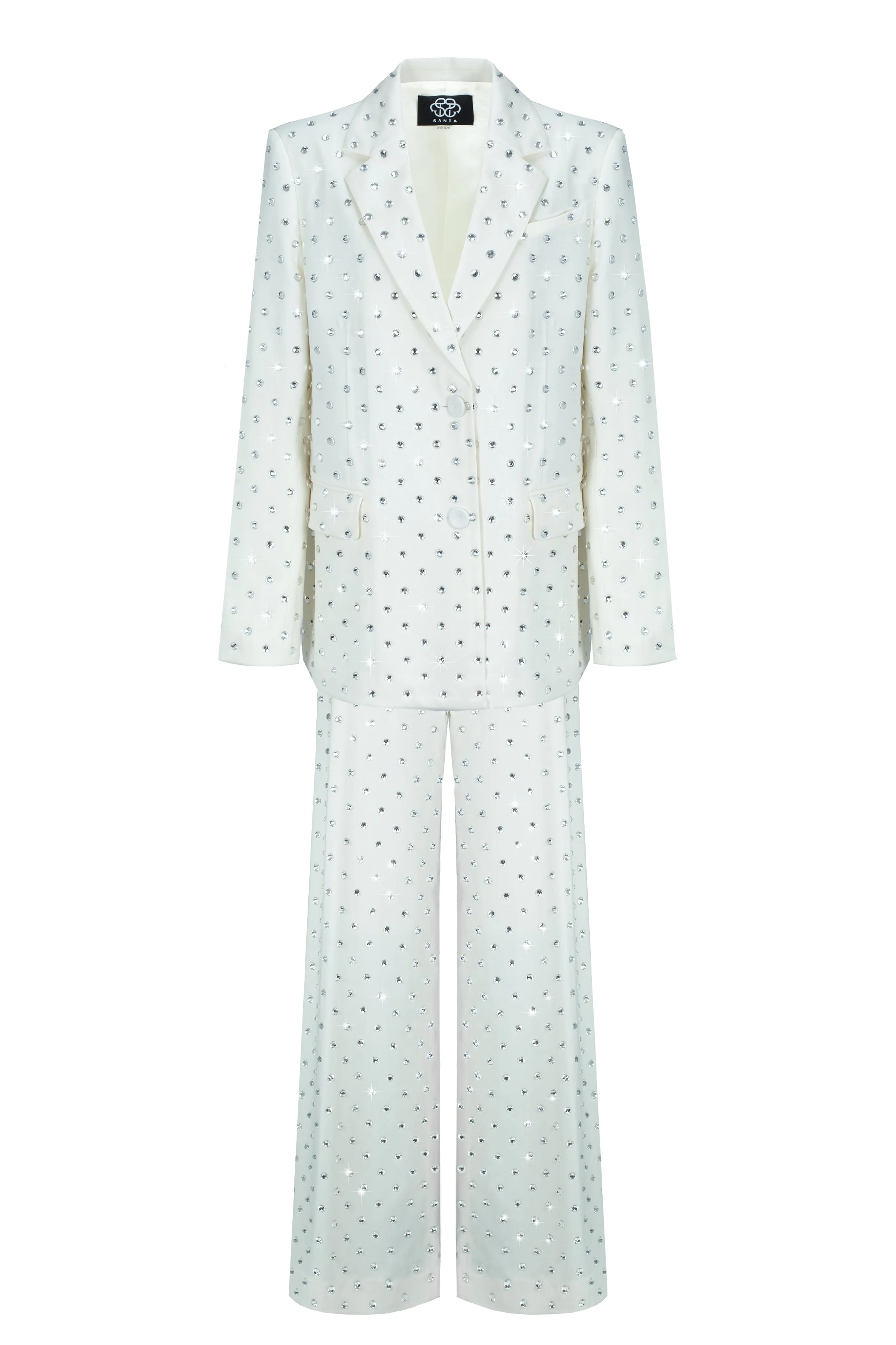 Crystal Rhinestone Embellished Wide leg Trousers in Ivory sold by Santa Brand product image thumbnail 3