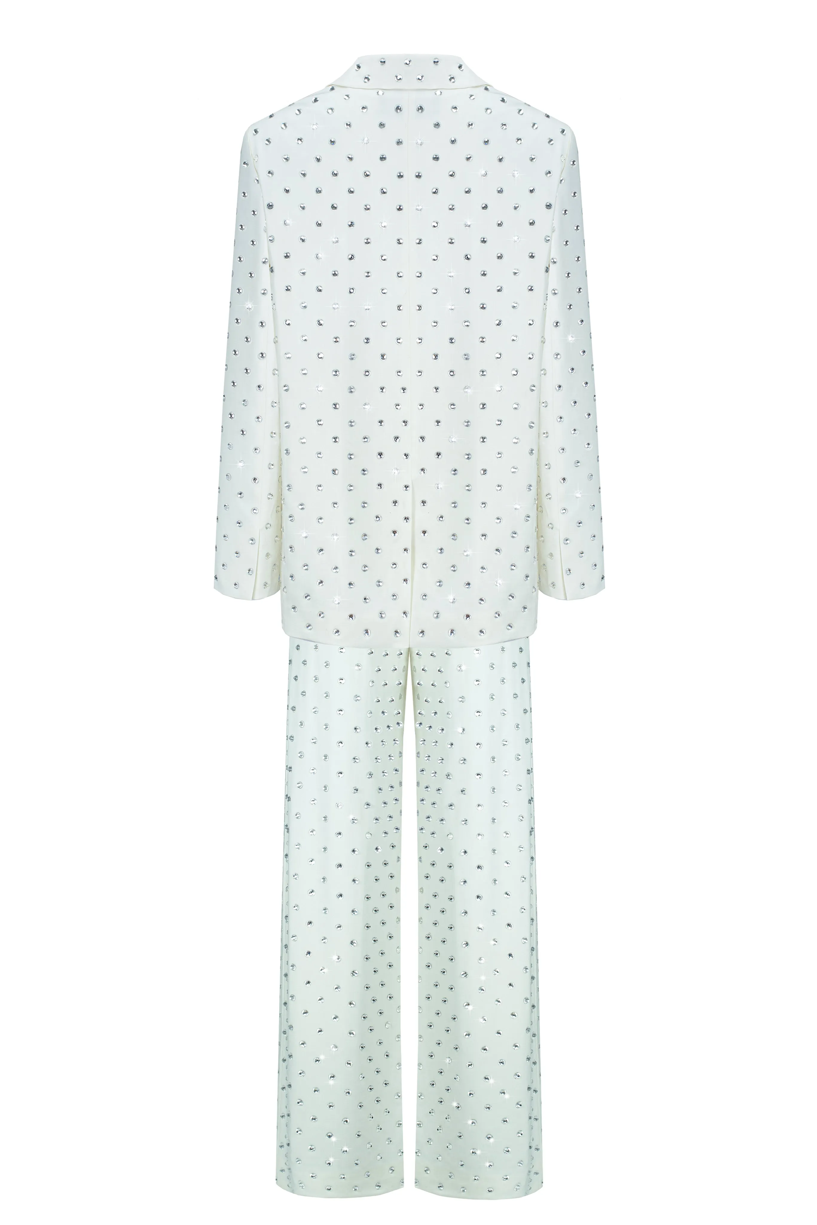 Crystal Rhinestone Embellished Wide leg Trousers in Ivory sold by Santa Brand product image thumbnail 4