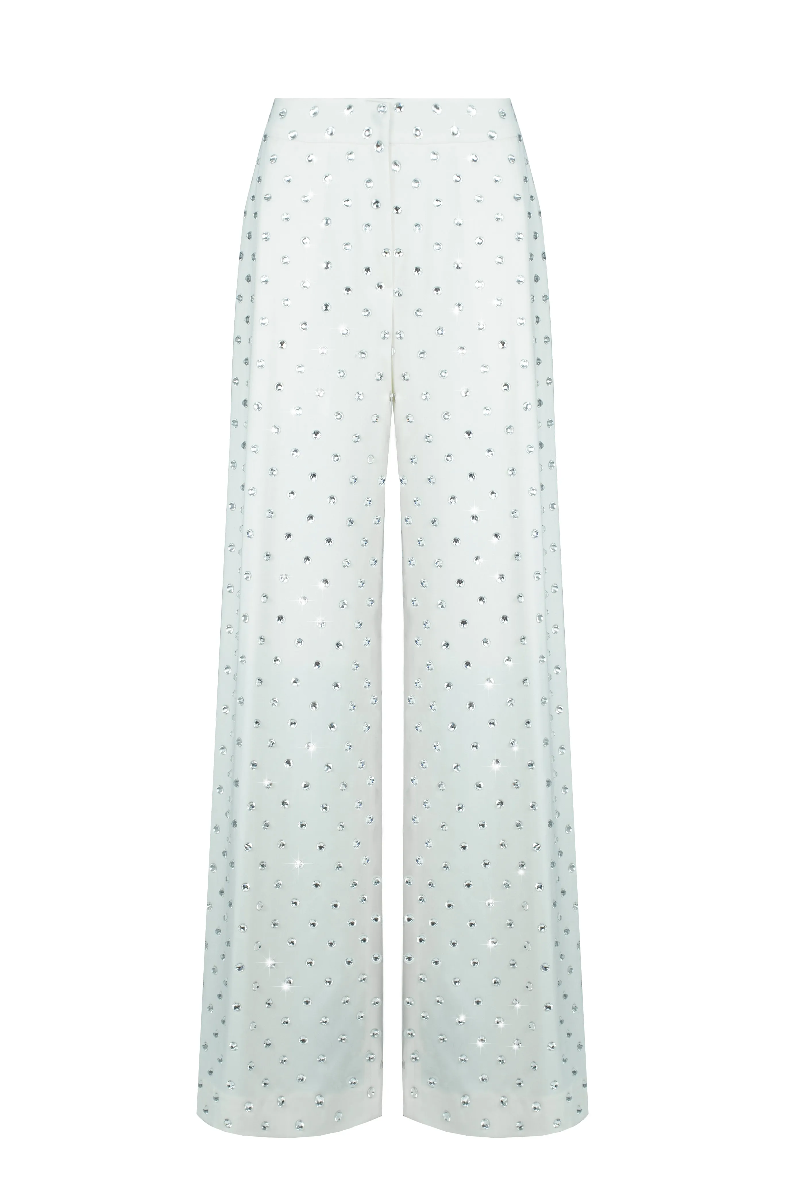 Crystal Rhinestone Embellished Wide leg Trousers in Ivory sold by Santa Brand