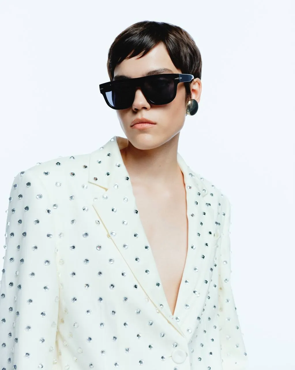 Crystal Rhinestone Embellished Blazer in Ivory sold by Santa Brand product image thumbnail 4